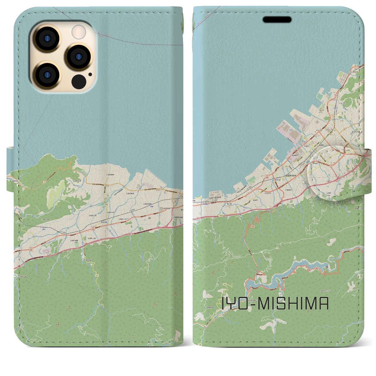 【伊予三島(愛媛県)】地図柄iPhoneケース(手帳タイプ)ナチュラル・iPhone 12 Pro Max 用
