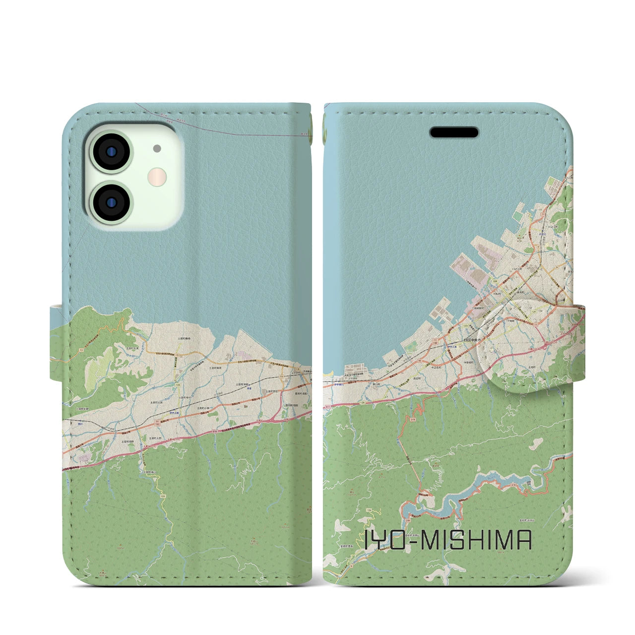 【伊予三島(愛媛県)】地図柄iPhoneケース(手帳タイプ)ナチュラル・iPhone 12 mini 用