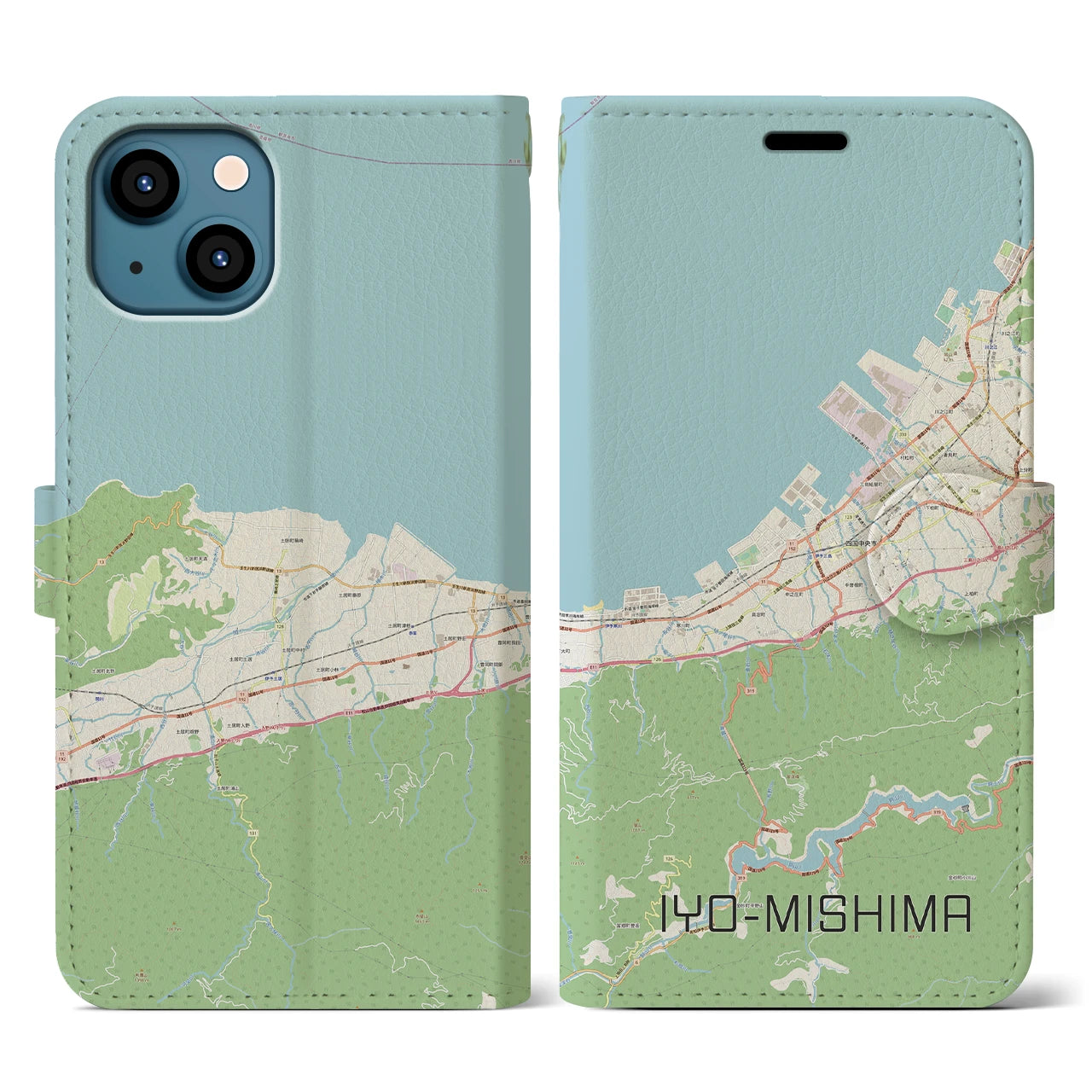 【伊予三島(愛媛県)】地図柄iPhoneケース(手帳タイプ)ナチュラル・iPhone 13 用