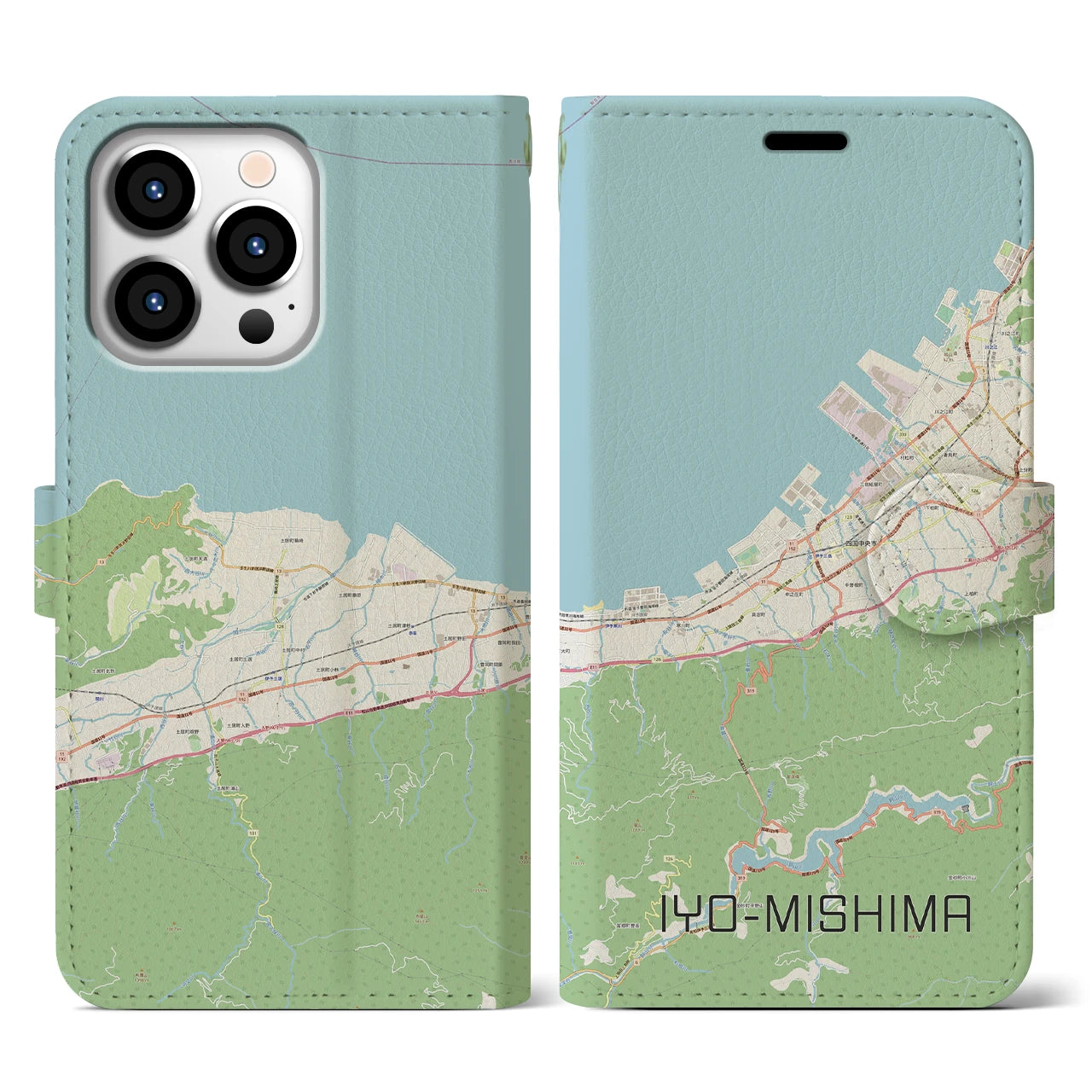 【伊予三島(愛媛県)】地図柄iPhoneケース(手帳タイプ)ナチュラル・iPhone 13 Pro 用