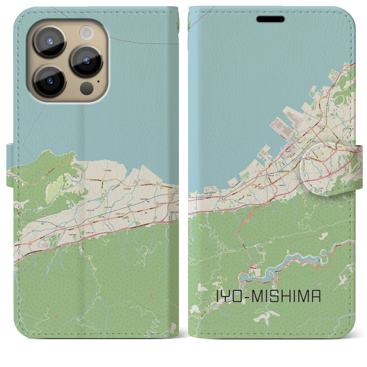 【伊予三島(愛媛県)】地図柄iPhoneケース(手帳タイプ)ナチュラル・iPhone 14 Pro Max 用