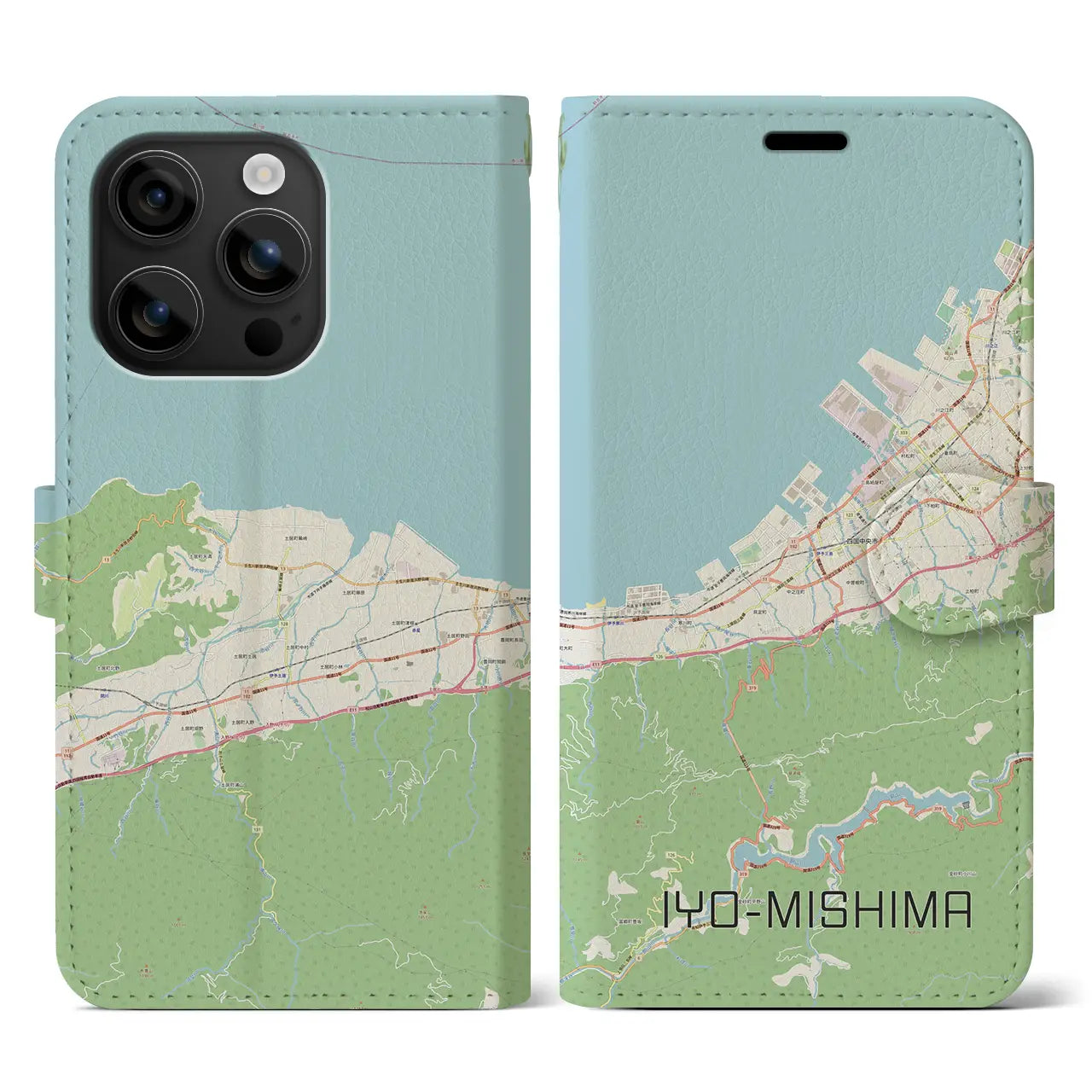 【伊予三島(愛媛県)】地図柄iPhoneケース(手帳タイプ)ナチュラル・iPhone 16 用