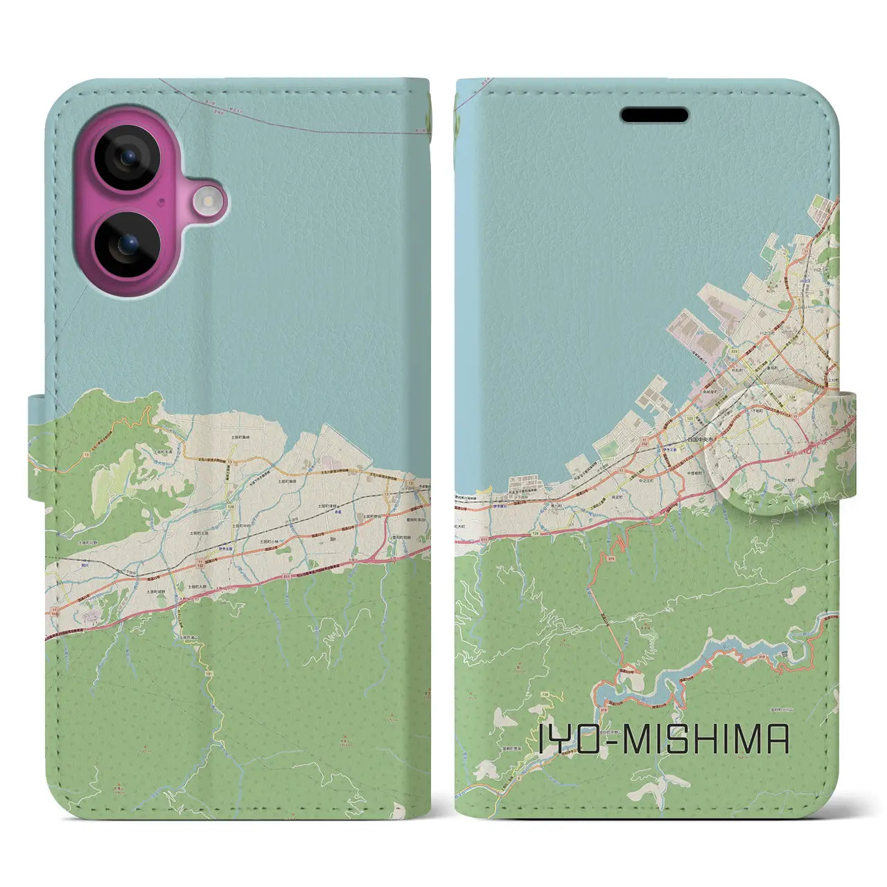 【伊予三島(愛媛県)】地図柄iPhoneケース(手帳タイプ)ナチュラル・iPhone 16 Pro 用