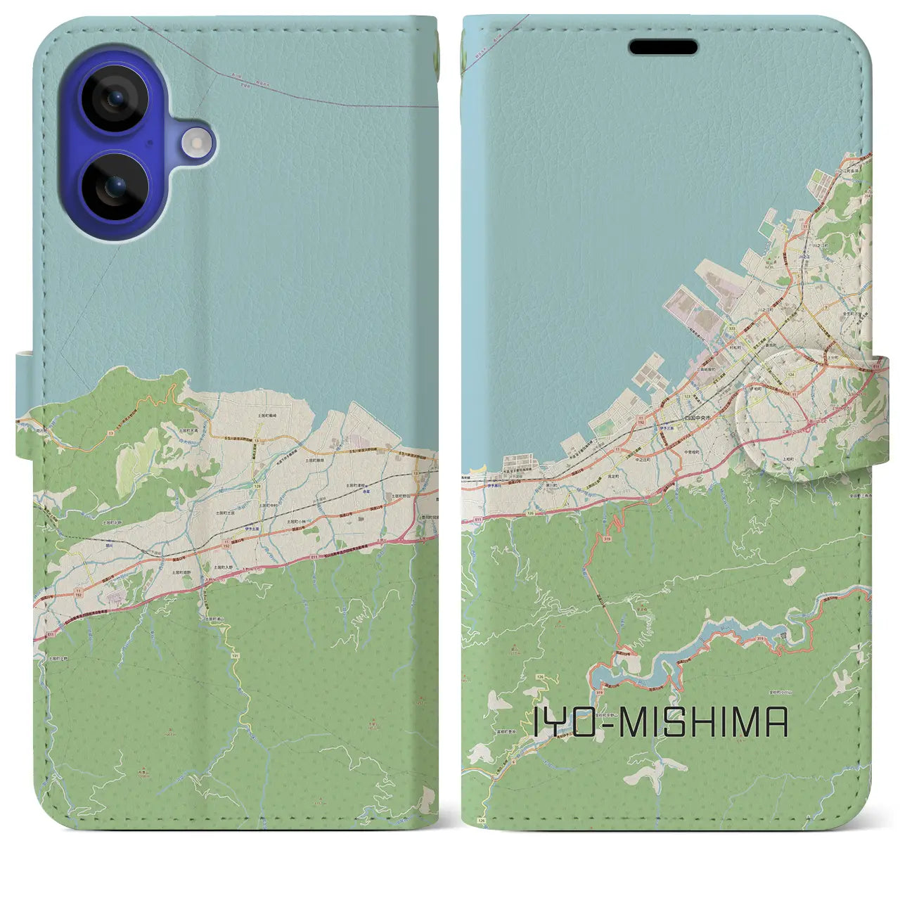 【伊予三島(愛媛県)】地図柄iPhoneケース(手帳タイプ)ナチュラル・iPhone 16 Pro Max 用