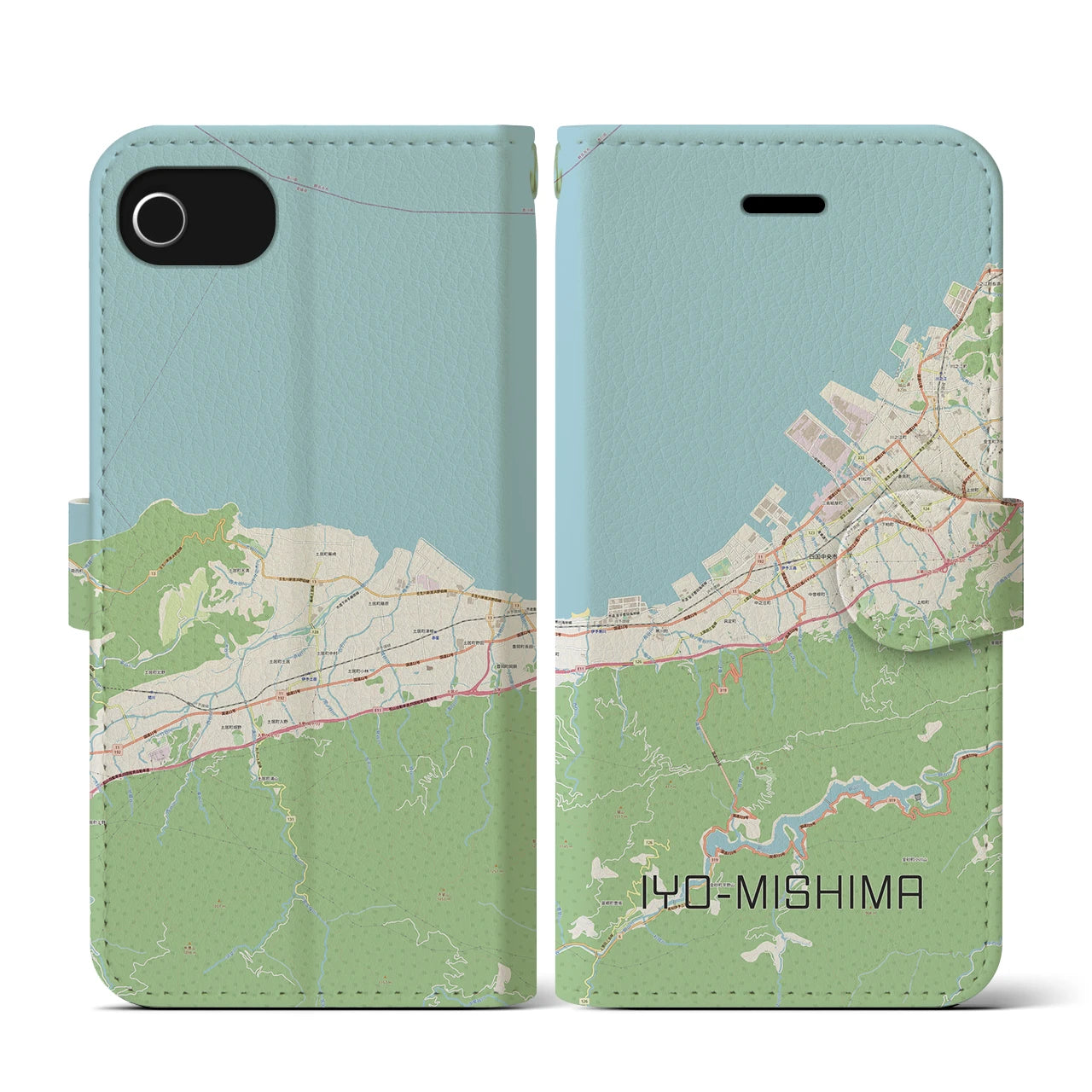 【伊予三島(愛媛県)】地図柄iPhoneケース(手帳タイプ)ナチュラル・iPhone SE(第3 / 第2世代) / 8 / 7 / 6s / 6 用