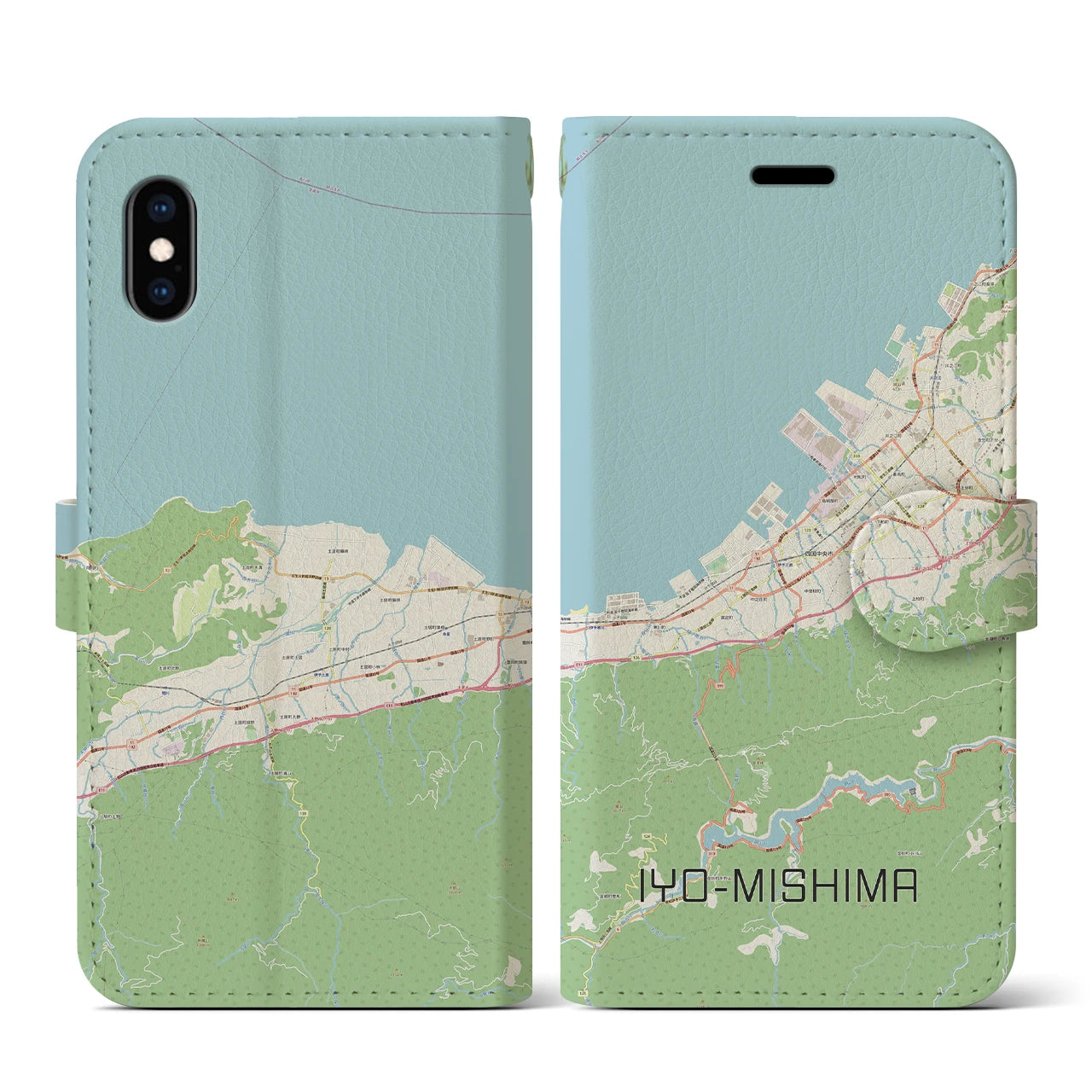 【伊予三島(愛媛県)】地図柄iPhoneケース(手帳タイプ)ナチュラル・iPhone XS / X 用