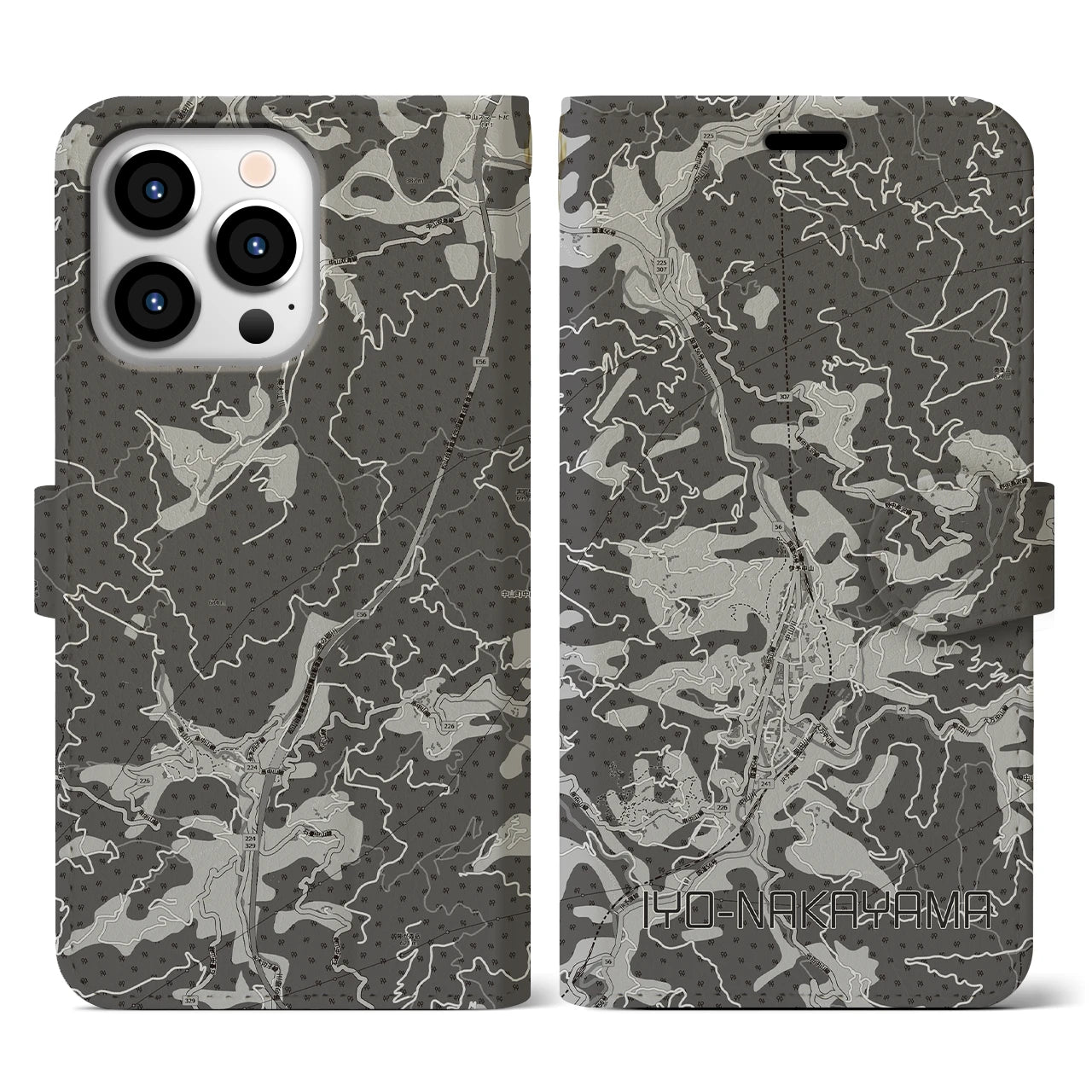 【伊予中山(愛媛県)】地図柄iPhoneケース(手帳タイプ)