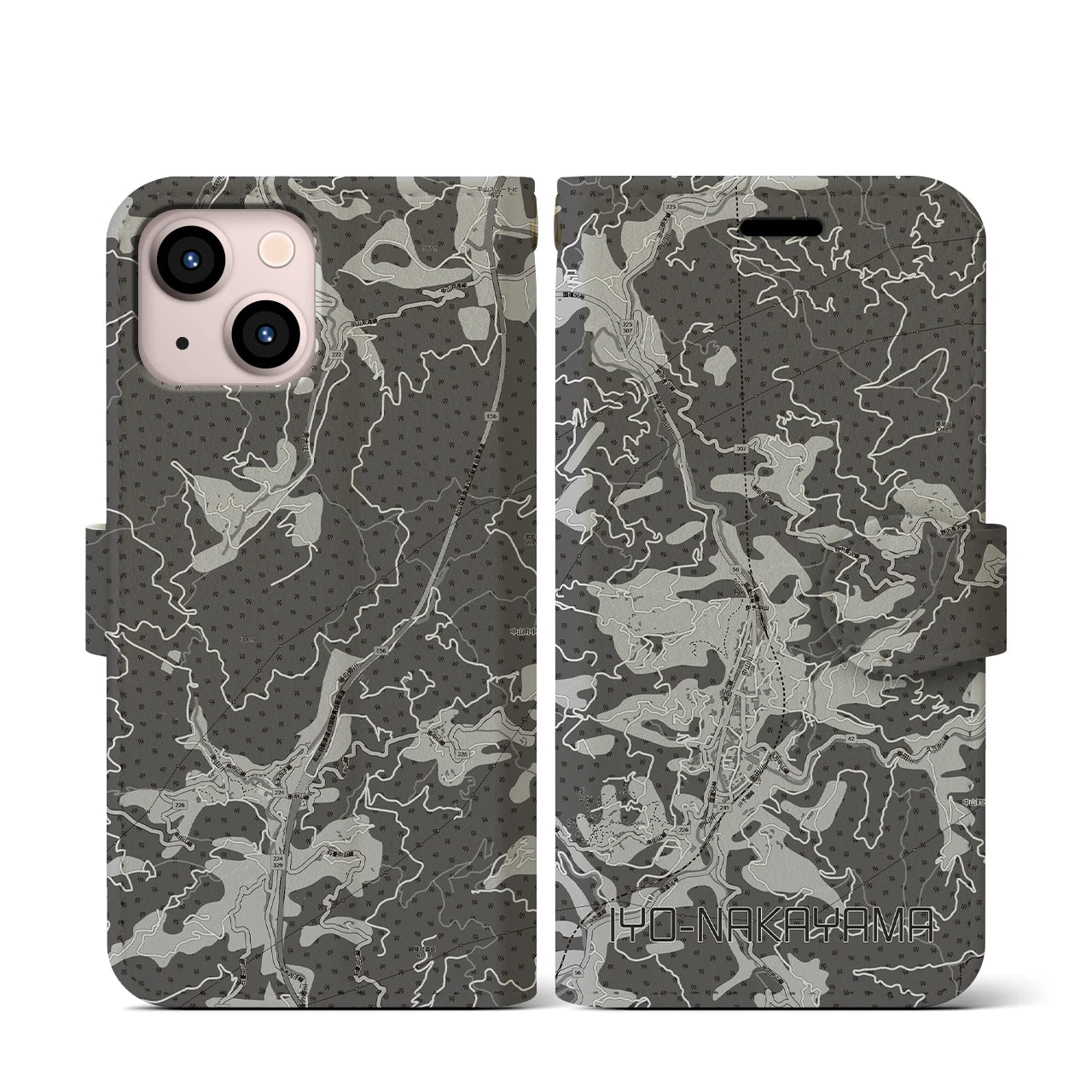 【伊予中山(愛媛県)】地図柄iPhoneケース(手帳タイプ)