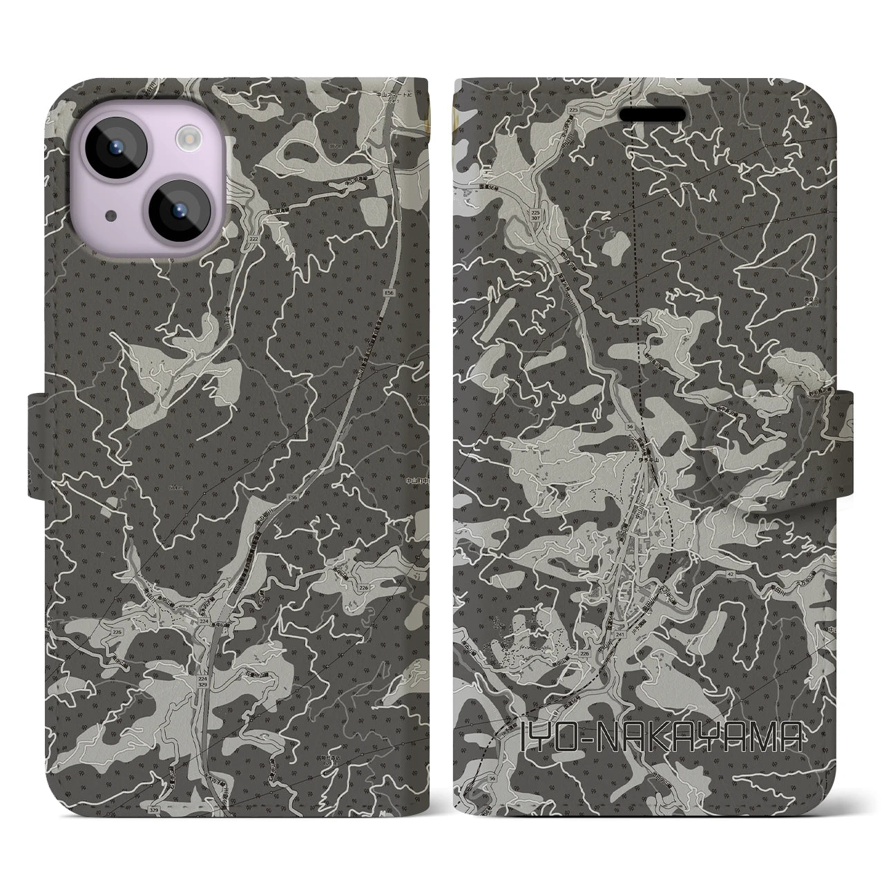 【伊予中山(愛媛県)】地図柄iPhoneケース(手帳タイプ)