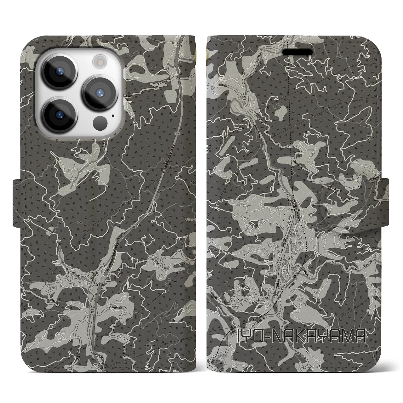 【伊予中山(愛媛県)】地図柄iPhoneケース(手帳タイプ)