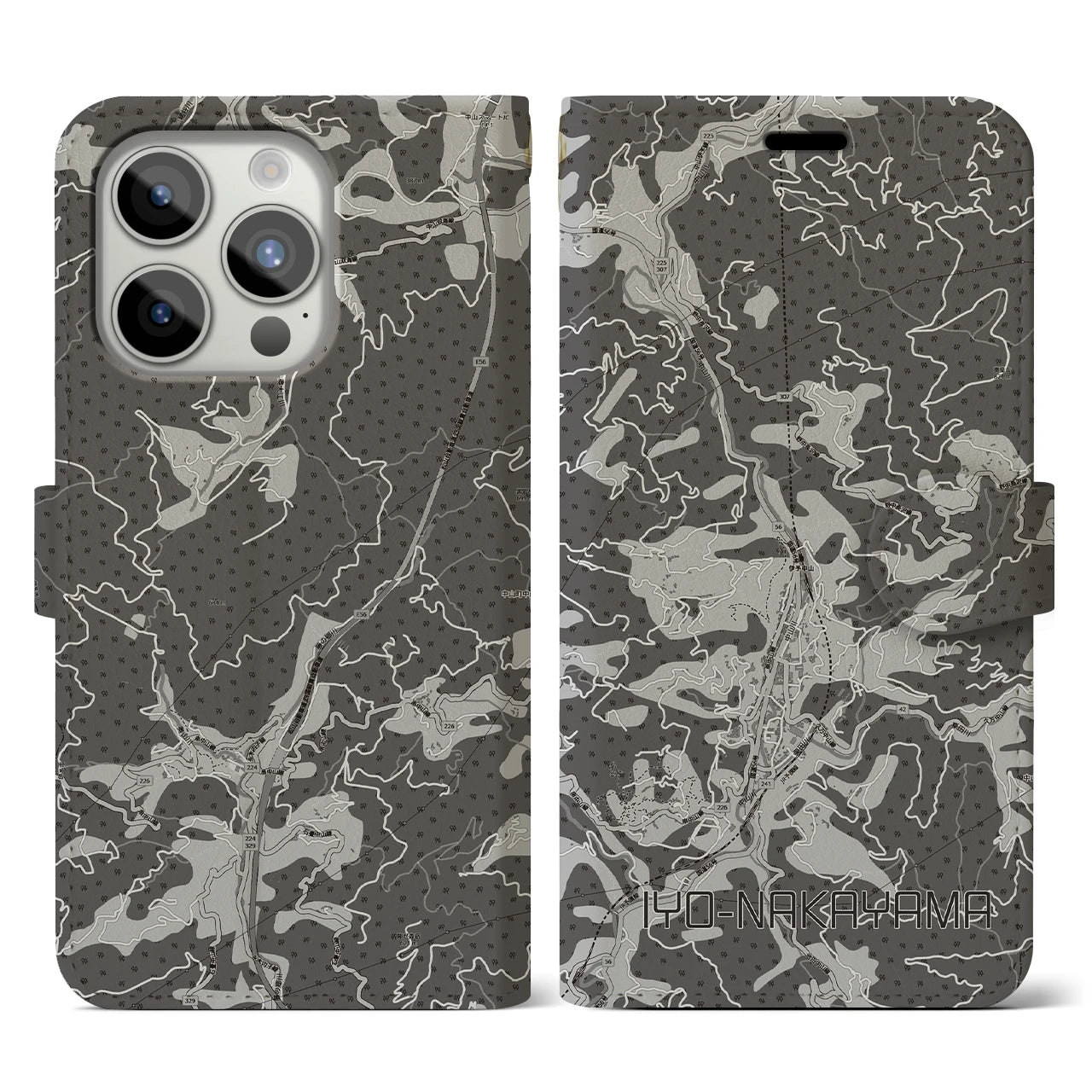 【伊予中山(愛媛県)】地図柄iPhoneケース(手帳タイプ)