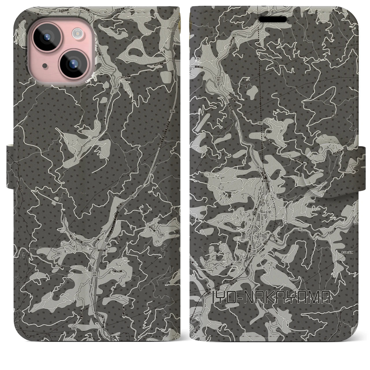 【伊予中山(愛媛県)】地図柄iPhoneケース(手帳タイプ)