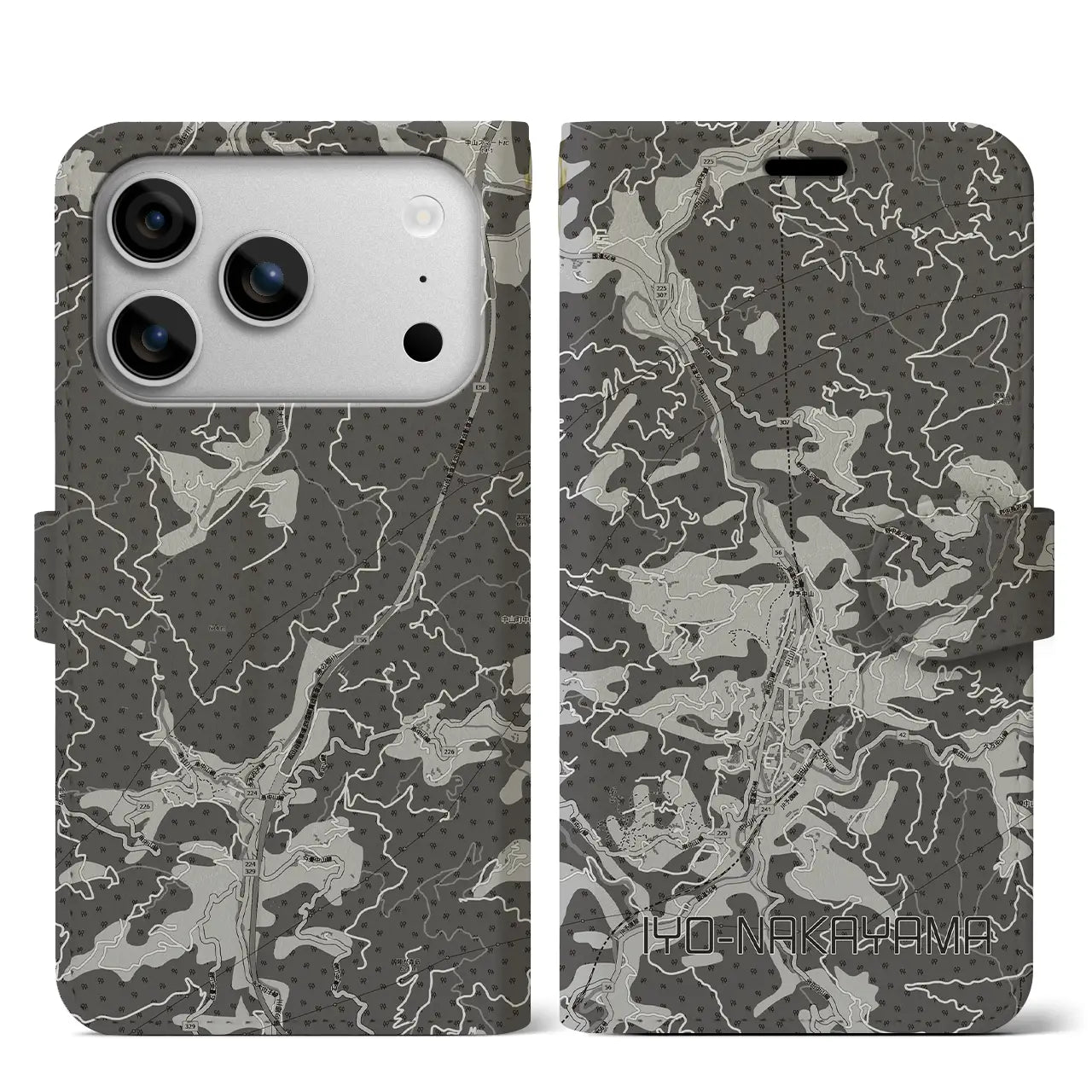 【伊予中山(愛媛県)】地図柄iPhoneケース(手帳タイプ)