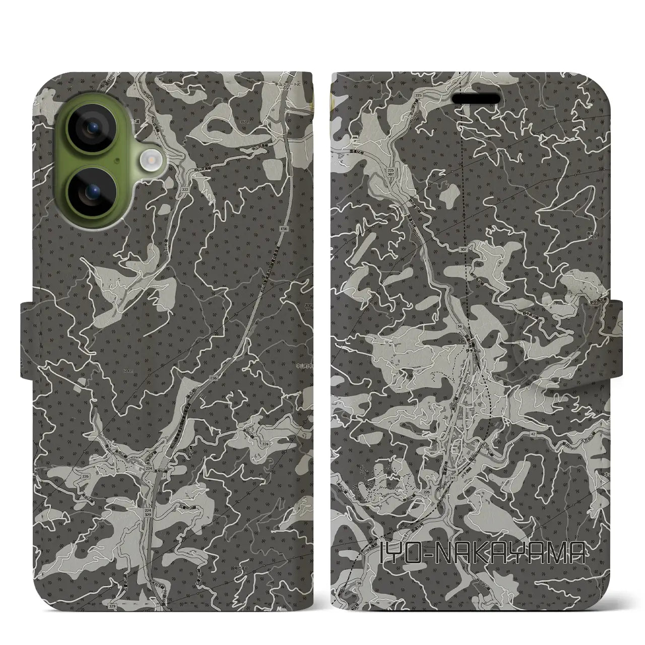 【伊予中山(愛媛県)】地図柄iPhoneケース(手帳タイプ)