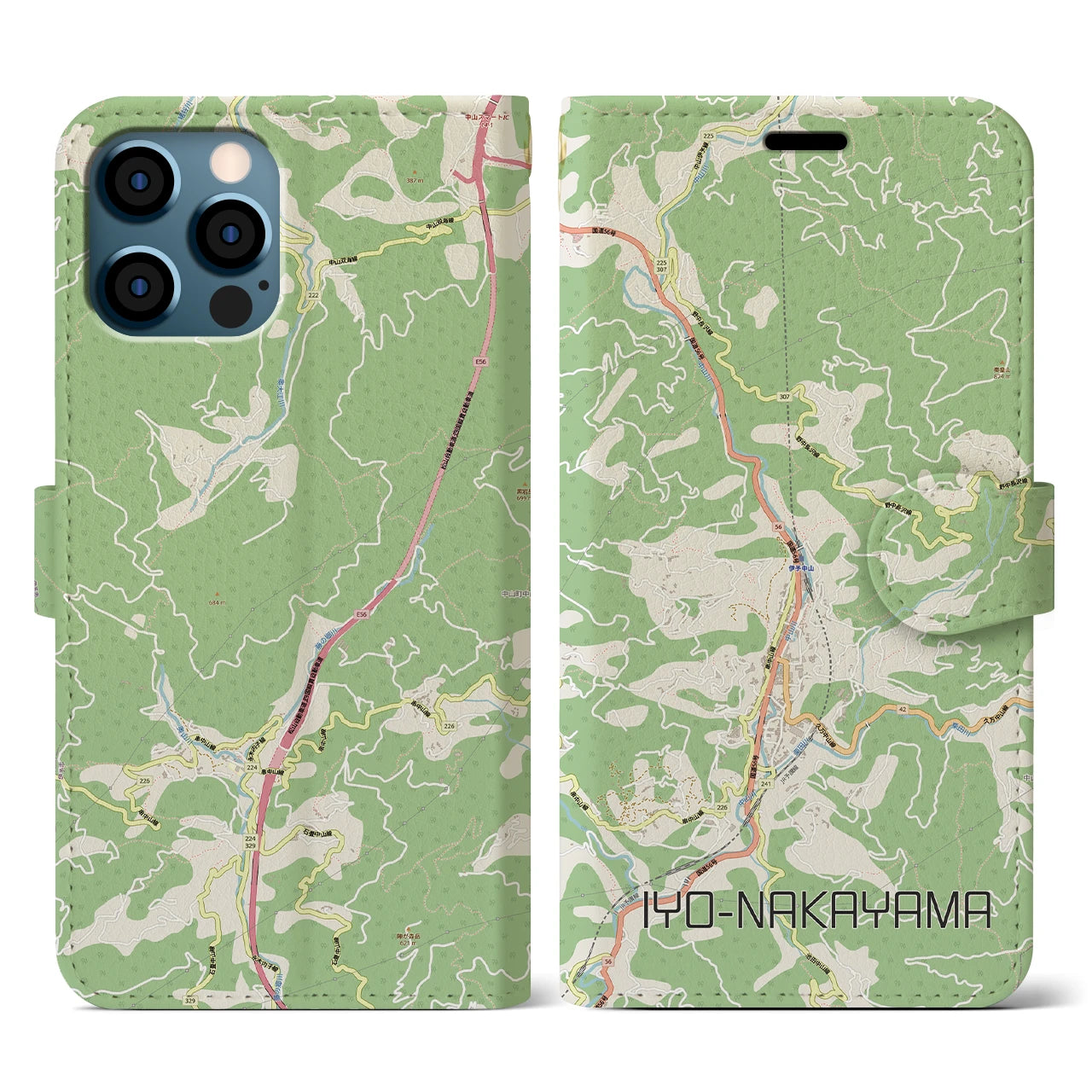 【伊予中山(愛媛県)】地図柄iPhoneケース(手帳タイプ)