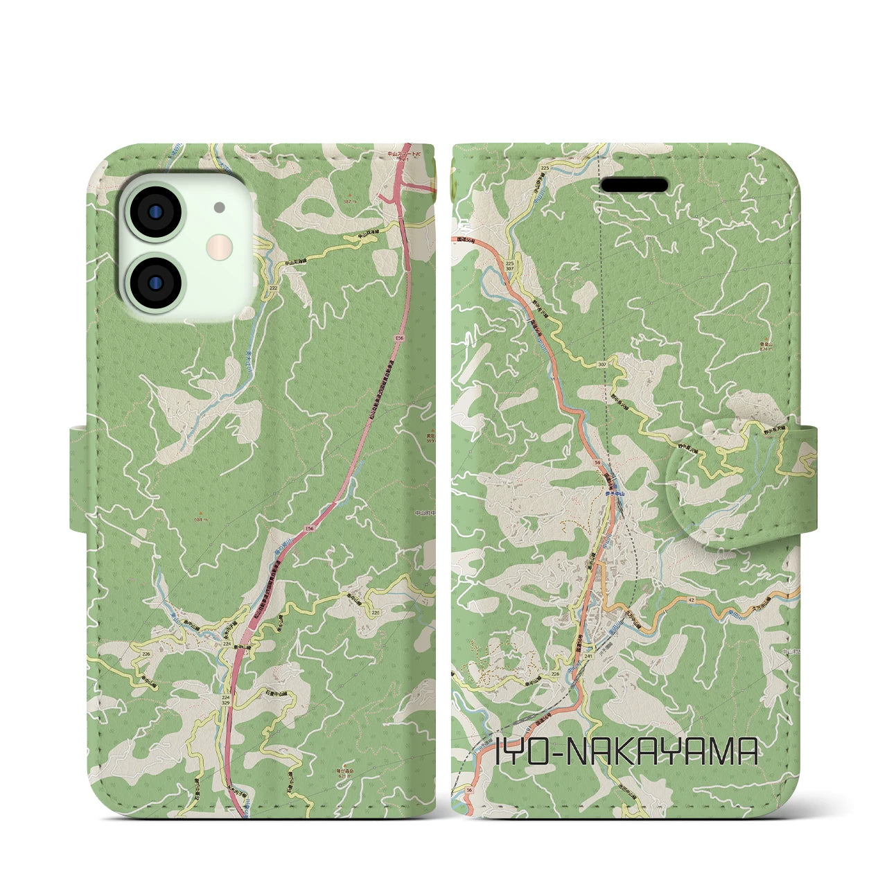 【伊予中山(愛媛県)】地図柄iPhoneケース(手帳タイプ)