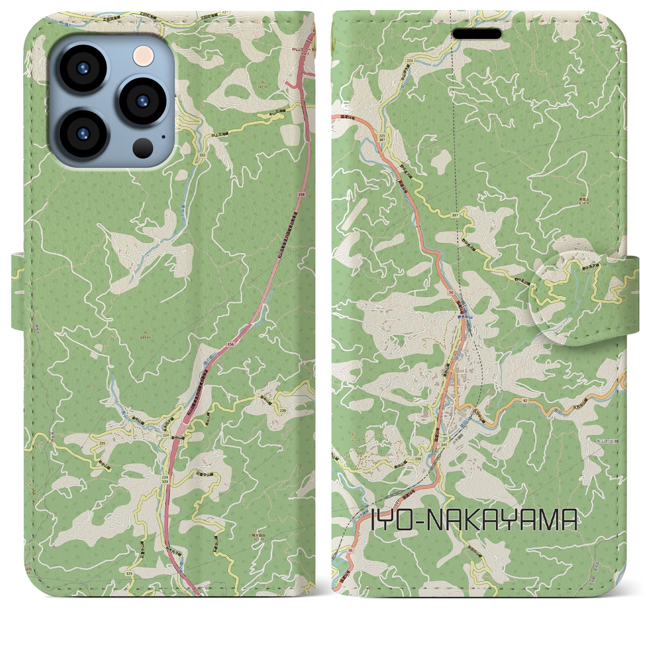 【伊予中山(愛媛県)】地図柄iPhoneケース(手帳タイプ)