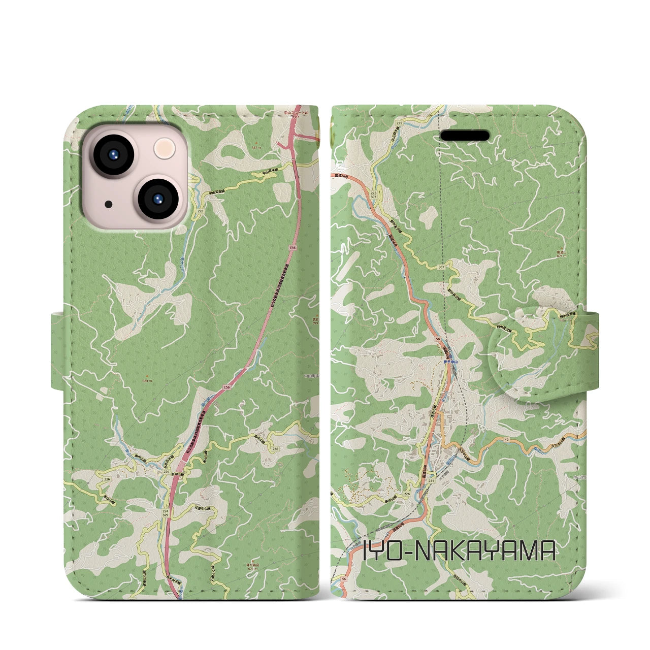 【伊予中山(愛媛県)】地図柄iPhoneケース(手帳タイプ)