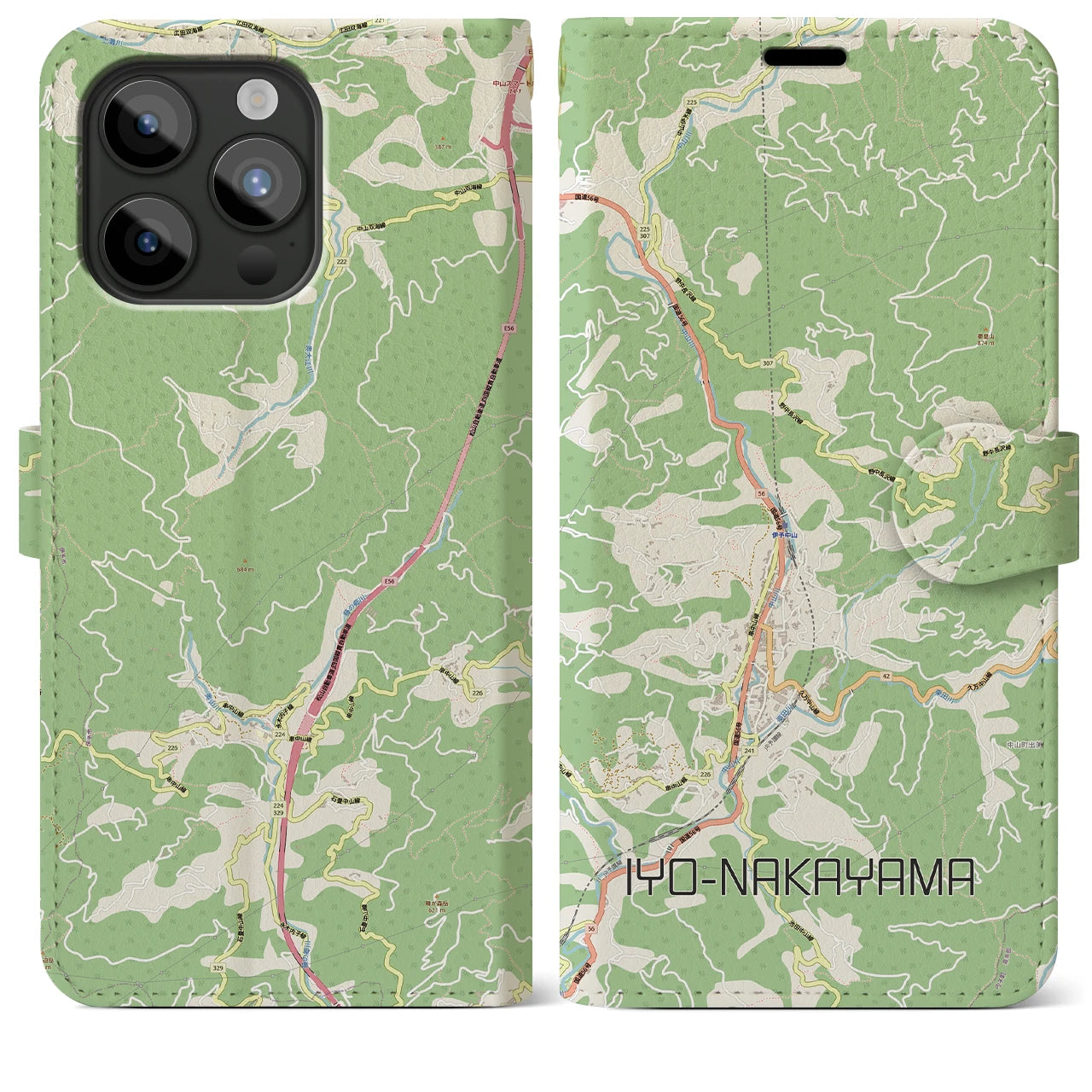 【伊予中山(愛媛県)】地図柄iPhoneケース(手帳タイプ)