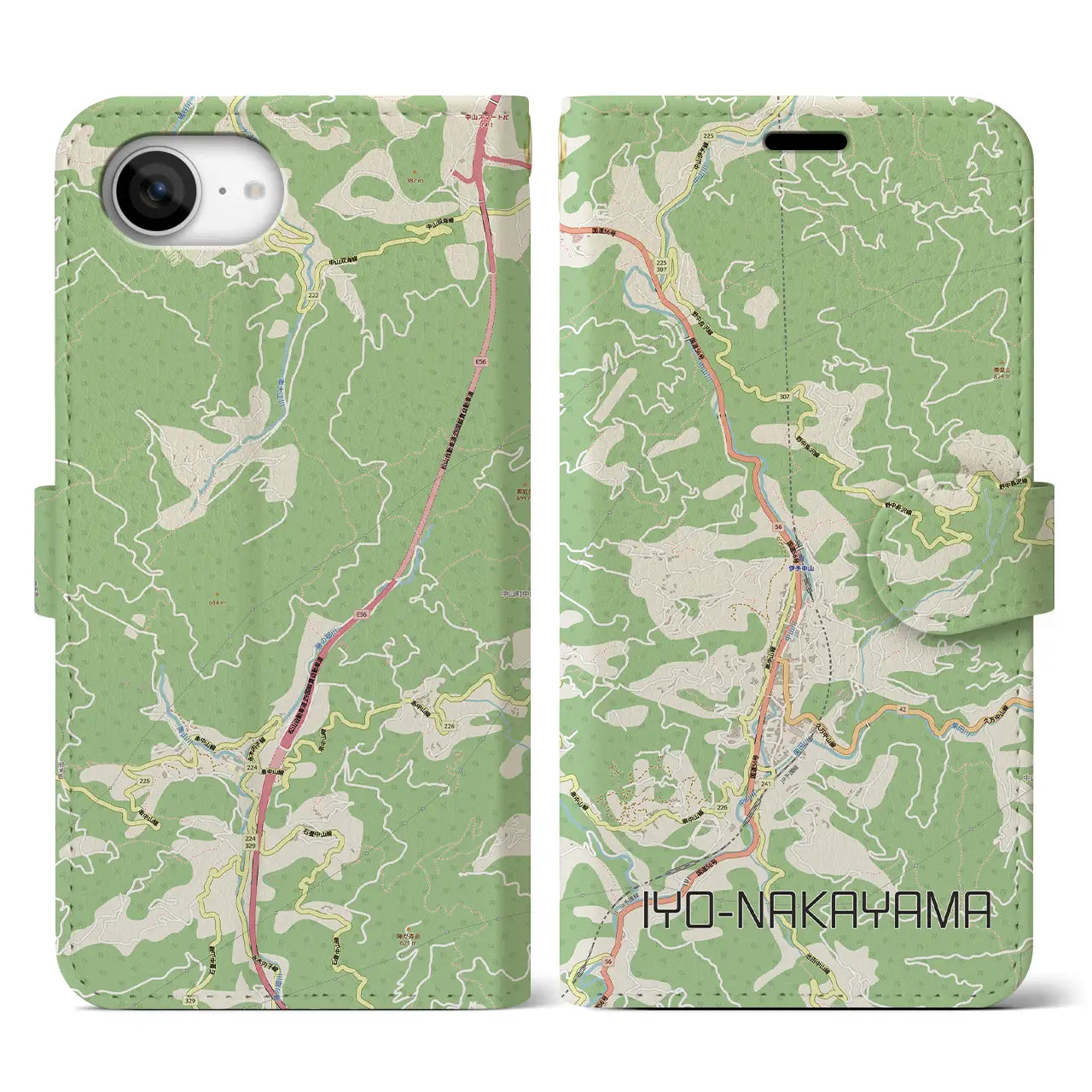 【伊予中山(愛媛県)】地図柄iPhoneケース(手帳タイプ)