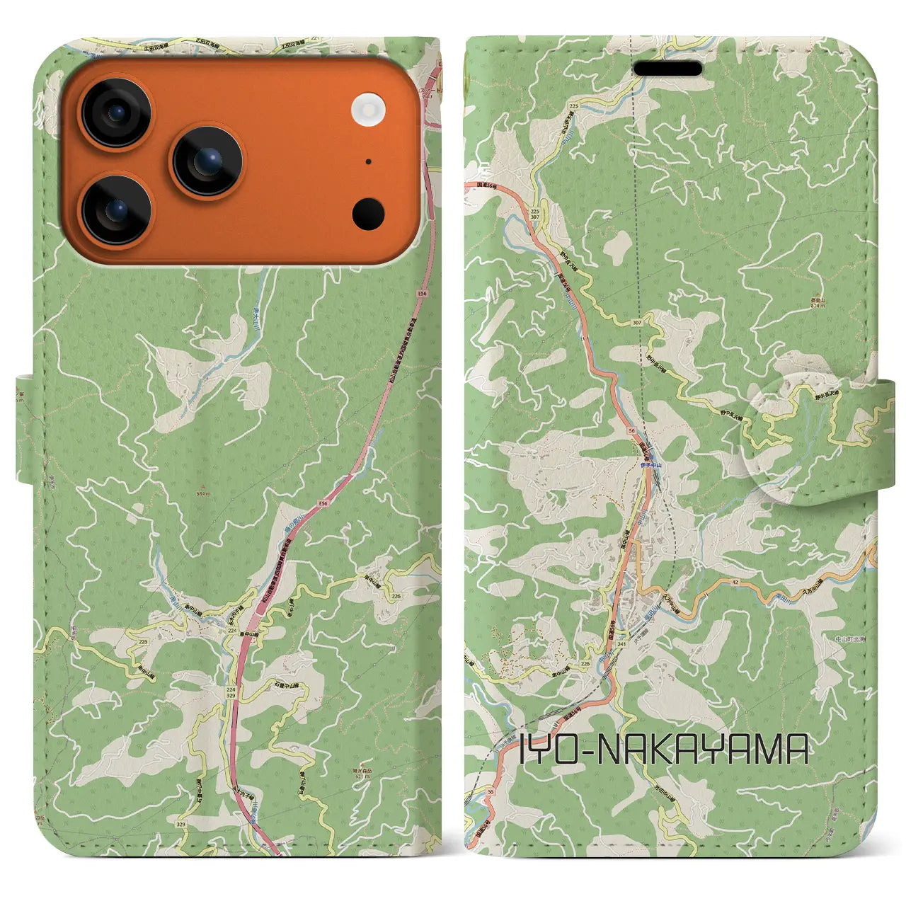 【伊予中山(愛媛県)】地図柄iPhoneケース(手帳タイプ)モノトーン・iPhone 17 Pro Max 用