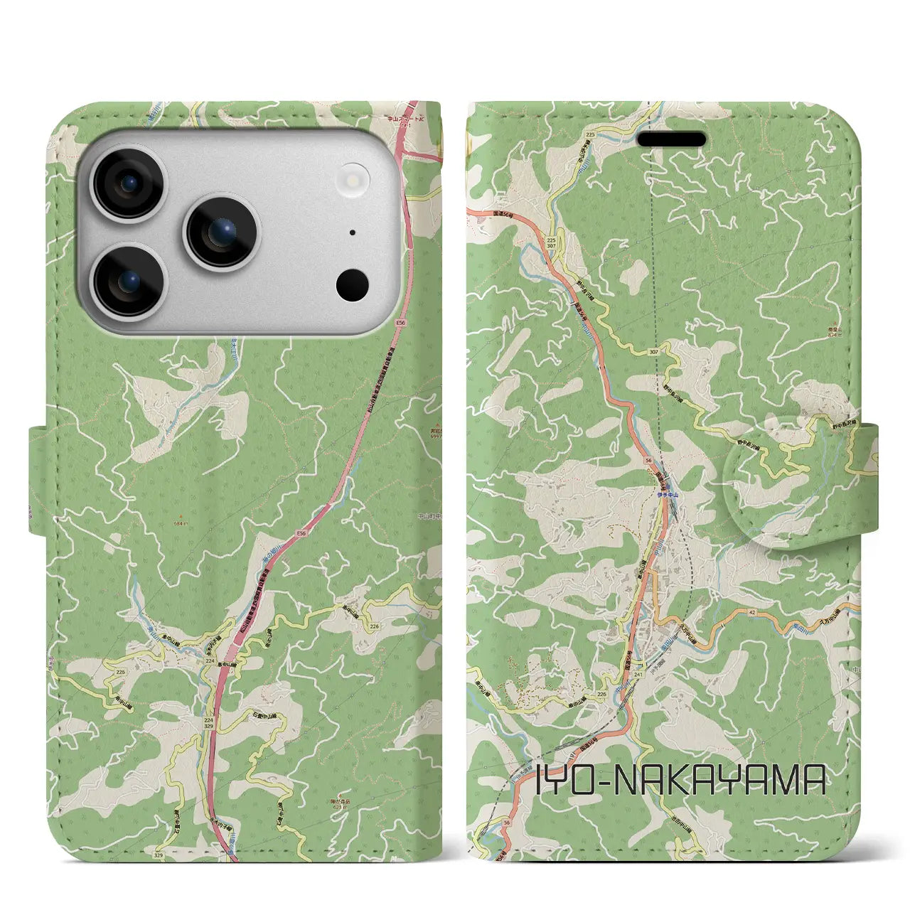 【伊予中山(愛媛県)】地図柄iPhoneケース(手帳タイプ)
