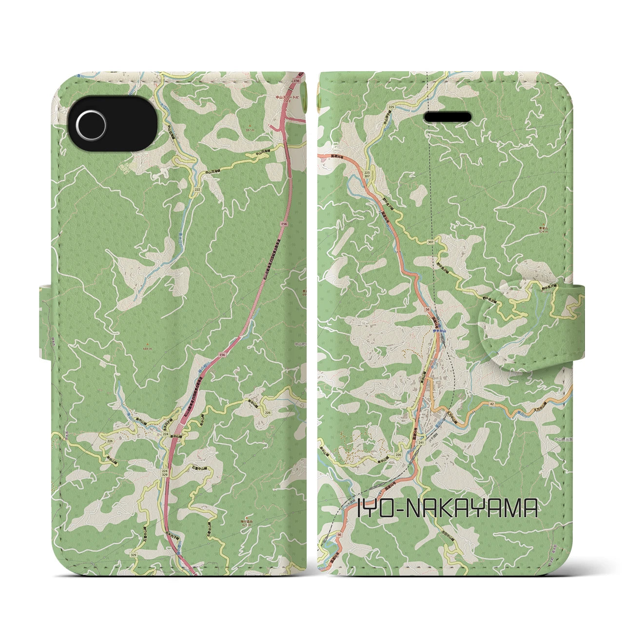 【伊予中山(愛媛県)】地図柄iPhoneケース(手帳タイプ)