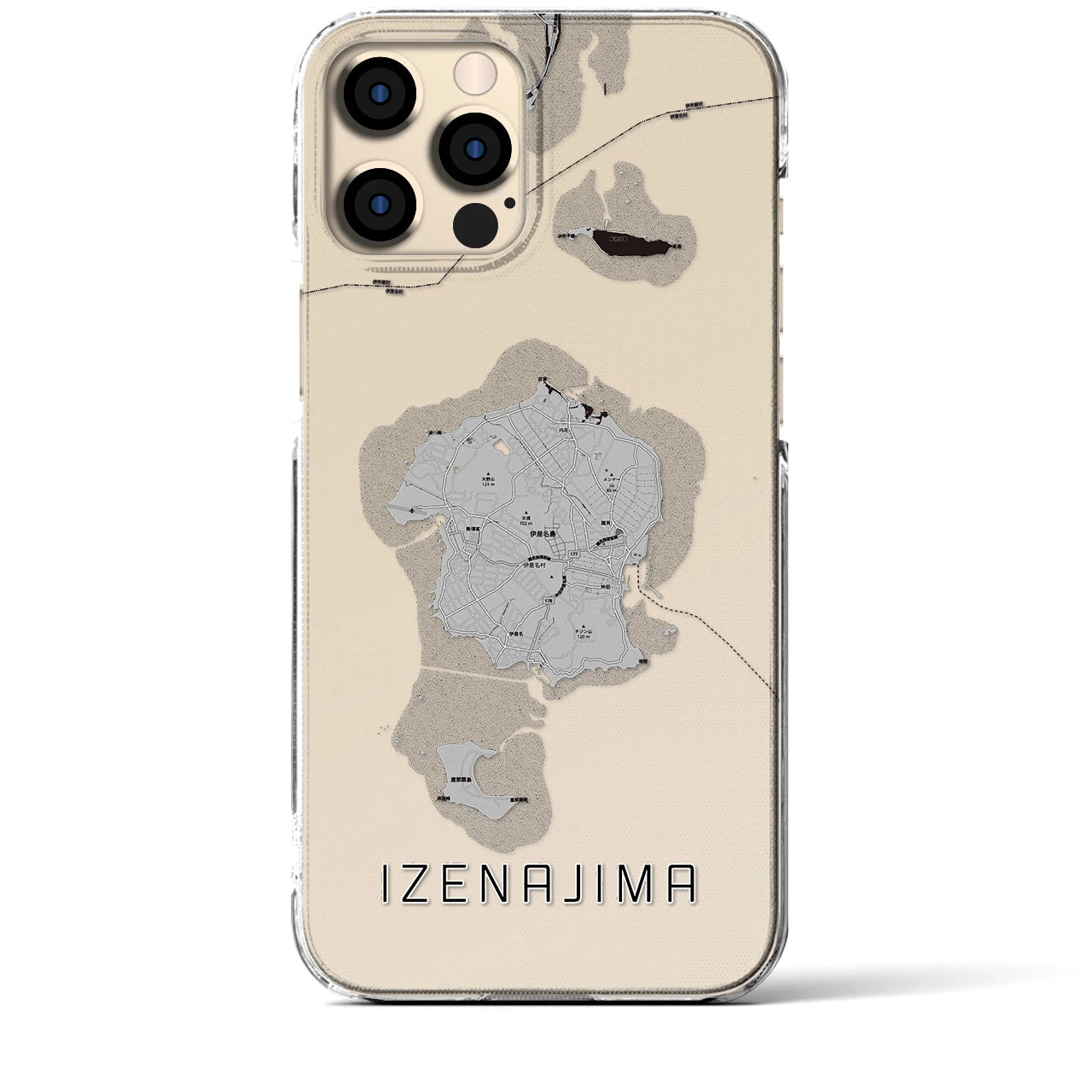 【伊是名島(沖縄県)】地図柄iPhoneケース(クリアタイプ)モノトーン・iPhone 12 Pro Max 用