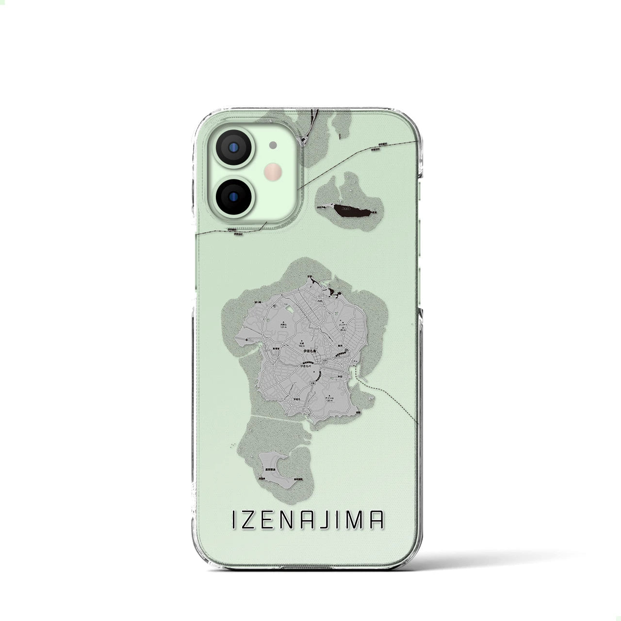 【伊是名島(沖縄県)】地図柄iPhoneケース(クリアタイプ)モノトーン・iPhone 12 mini 用