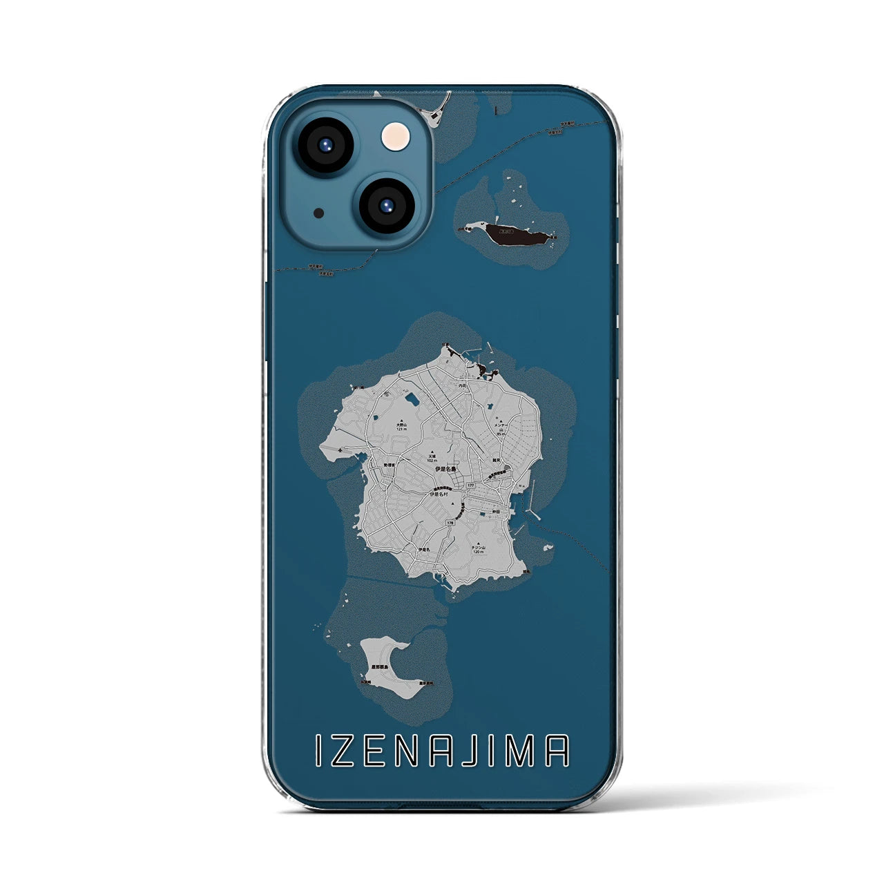 【伊是名島(沖縄県)】地図柄iPhoneケース(クリアタイプ)モノトーン・iPhone 13 用