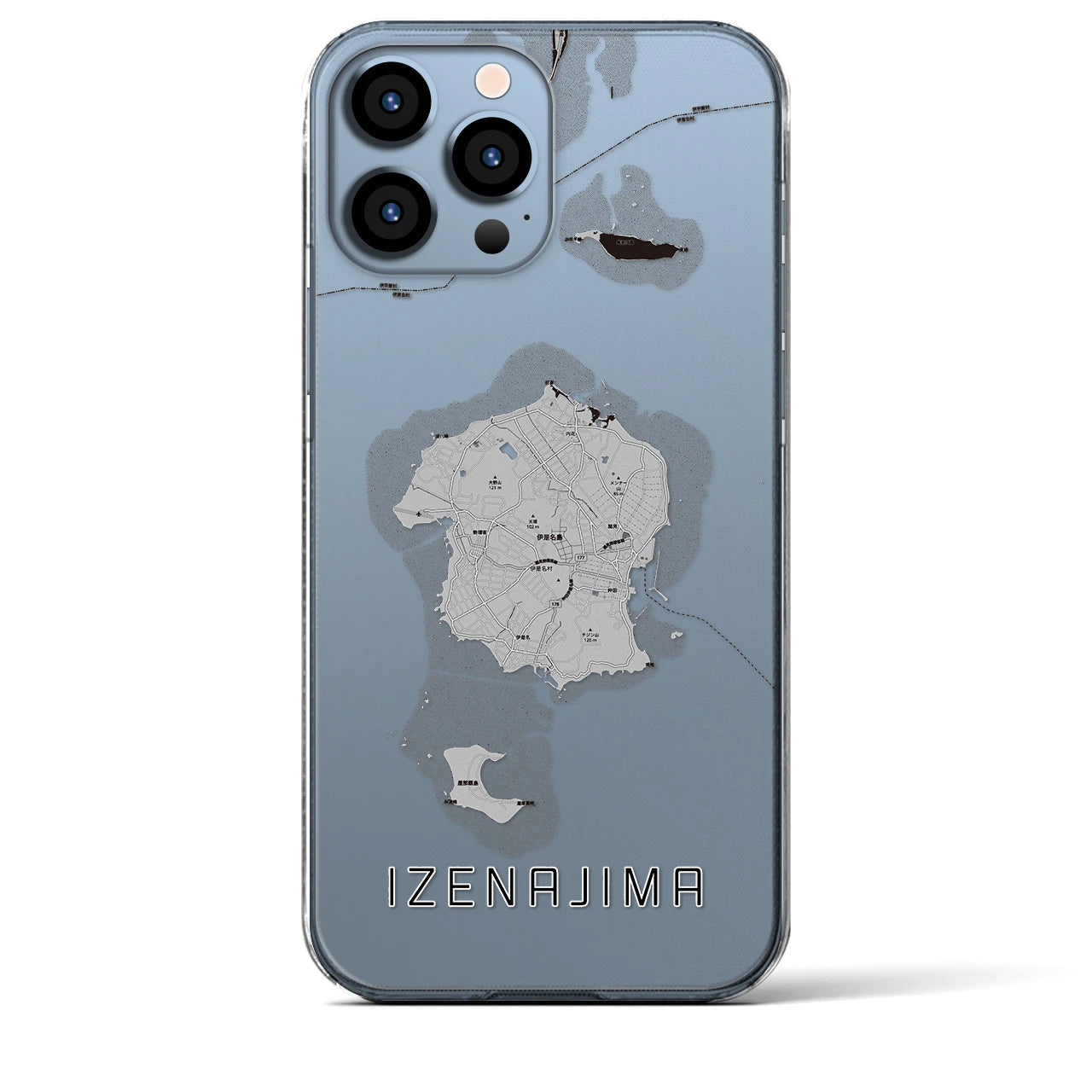 【伊是名島(沖縄県)】地図柄iPhoneケース(クリアタイプ)モノトーン・iPhone 13 Pro Max 用