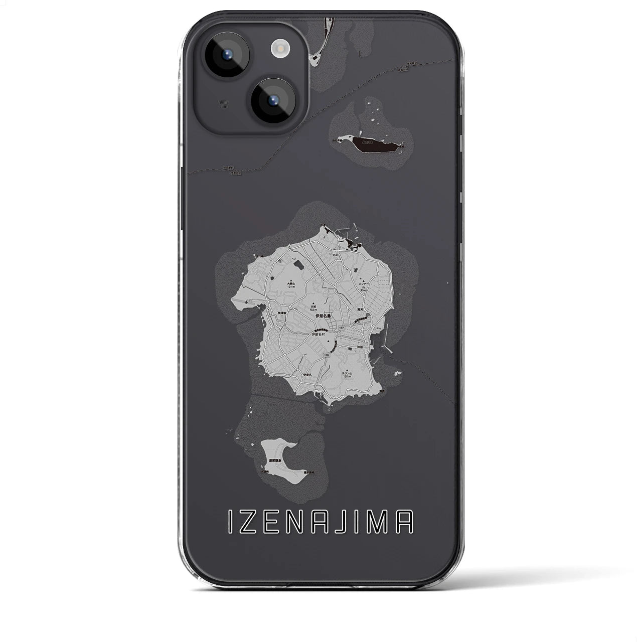 【伊是名島(沖縄県)】地図柄iPhoneケース(クリアタイプ)モノトーン・iPhone 14 Plus 用
