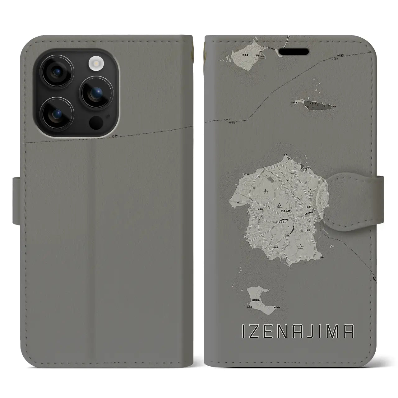 【伊是名島(沖縄県)】地図柄iPhoneケース(手帳タイプ)モノトーン・iPhone 16 用