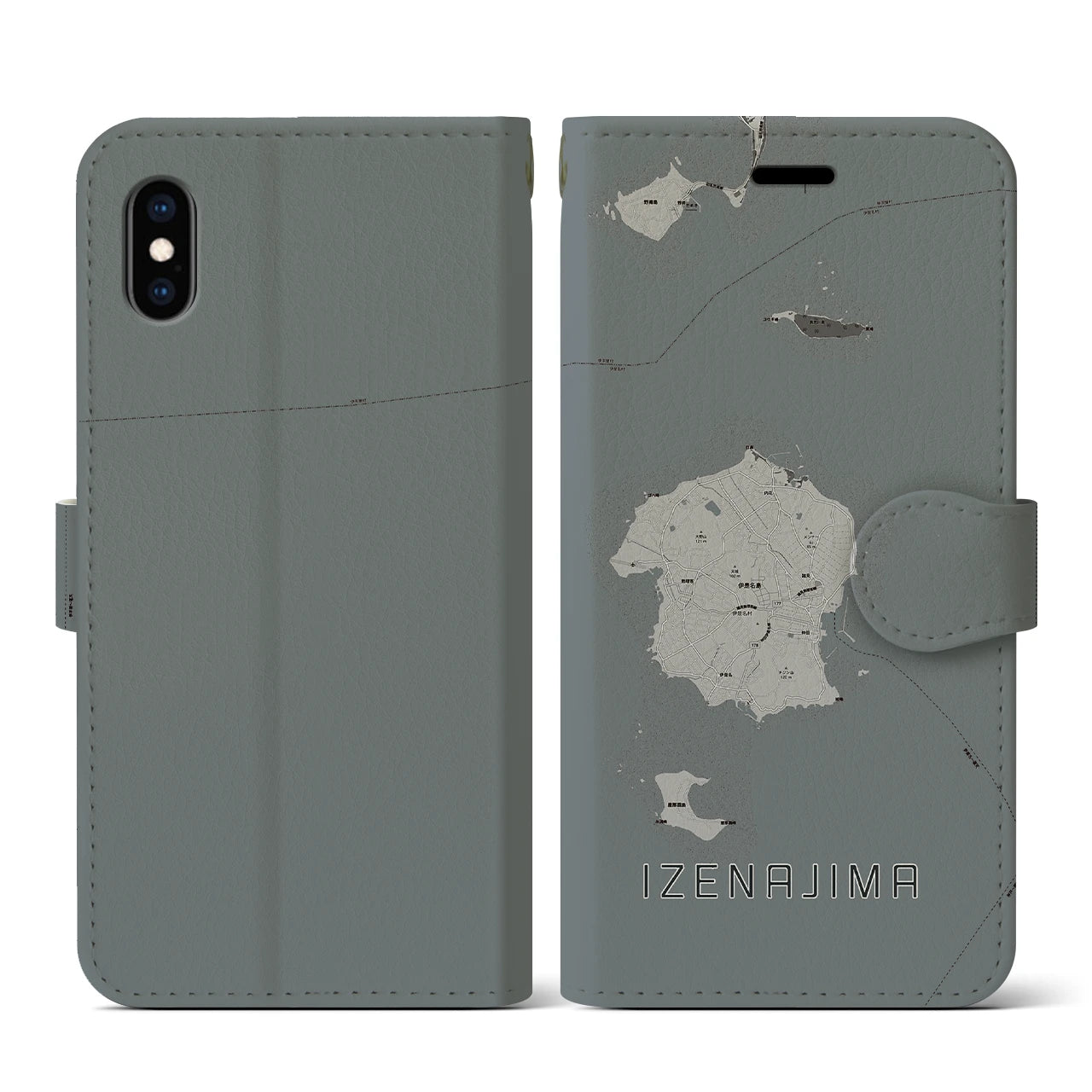 【伊是名島(沖縄県)】地図柄iPhoneケース(手帳タイプ)モノトーン・iPhone XS / X 用