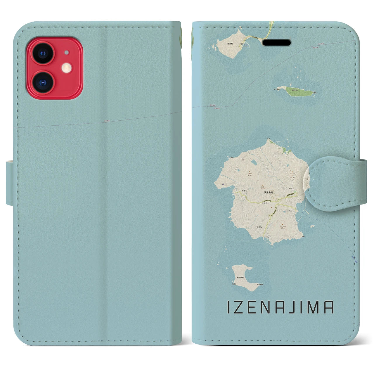 【伊是名島(沖縄県)】地図柄iPhoneケース(手帳タイプ)ナチュラル・iPhone 11 用