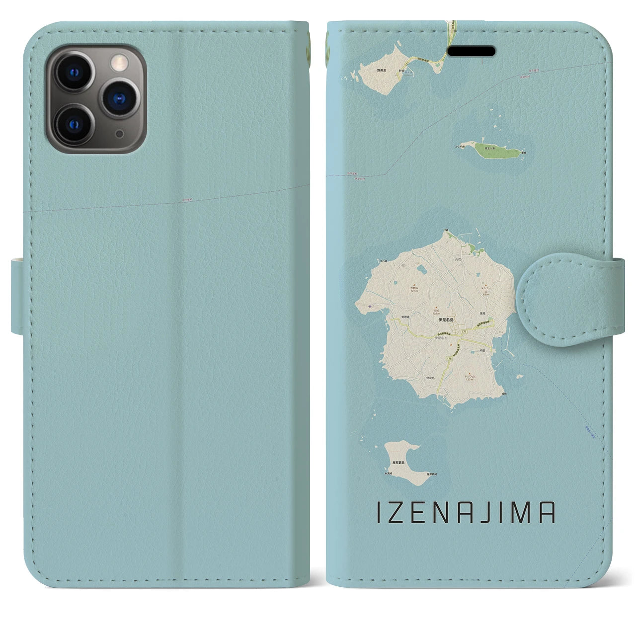 【伊是名島(沖縄県)】地図柄iPhoneケース(手帳タイプ)ナチュラル・iPhone 11 Pro Max 用