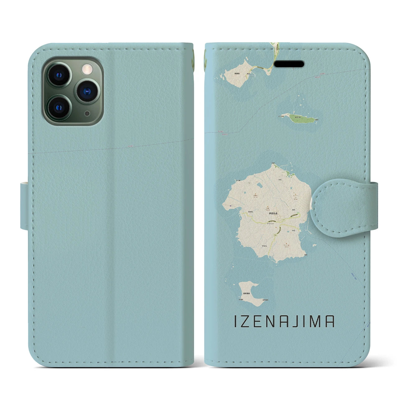 【伊是名島(沖縄県)】地図柄iPhoneケース(手帳タイプ)ナチュラル・iPhone 11 Pro 用