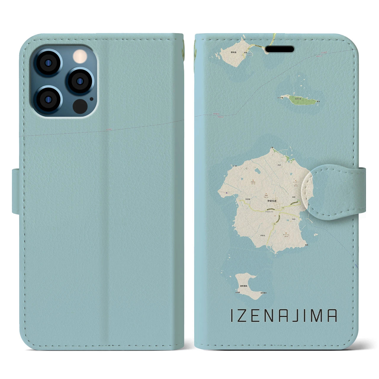 【伊是名島(沖縄県)】地図柄iPhoneケース(手帳タイプ)ナチュラル・iPhone 12 / 12 Pro 用