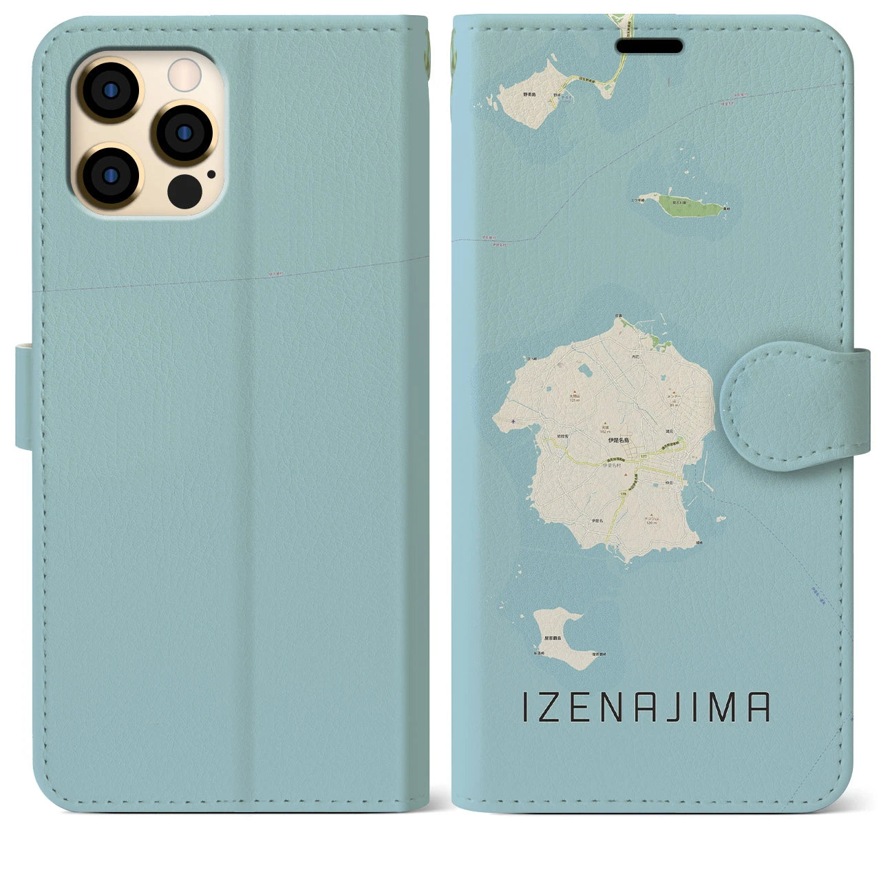 【伊是名島(沖縄県)】地図柄iPhoneケース(手帳タイプ)ナチュラル・iPhone 12 Pro Max 用