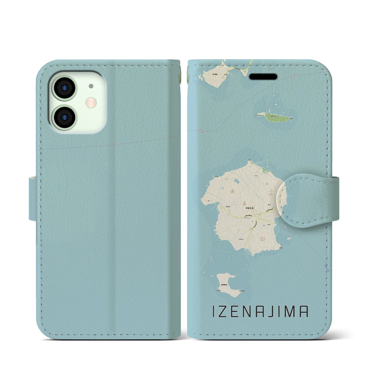【伊是名島(沖縄県)】地図柄iPhoneケース(手帳タイプ)ナチュラル・iPhone 12 mini 用