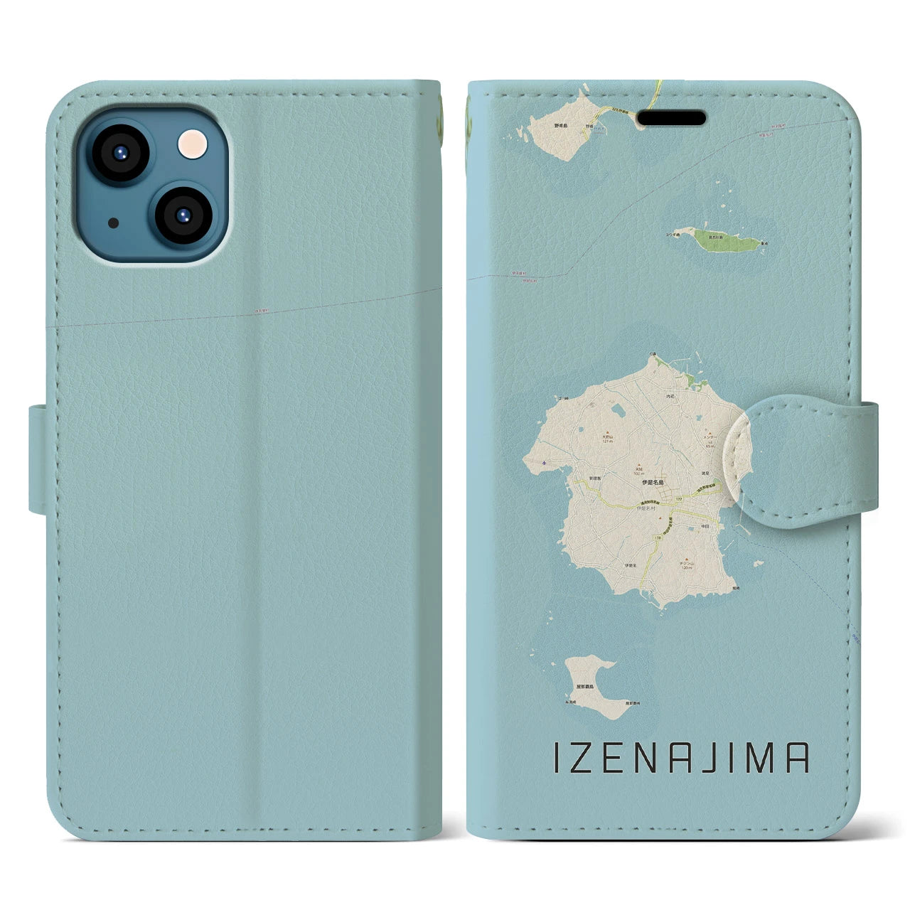 【伊是名島(沖縄県)】地図柄iPhoneケース(手帳タイプ)ナチュラル・iPhone 13 用