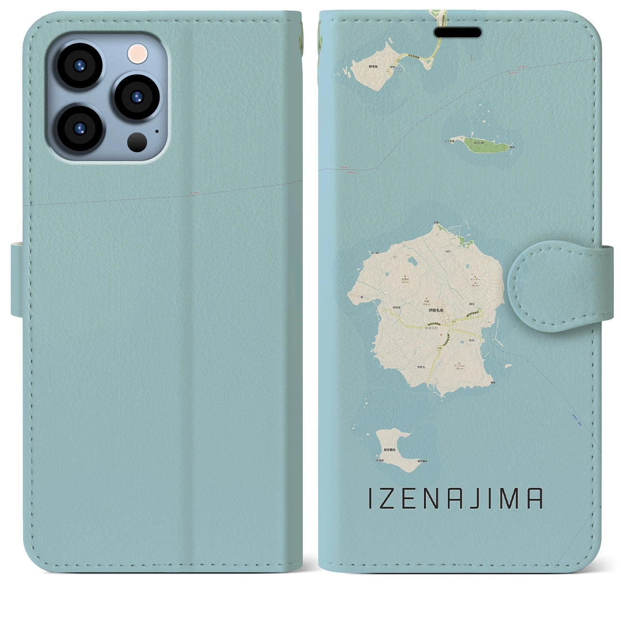 【伊是名島(沖縄県)】地図柄iPhoneケース(手帳タイプ)ナチュラル・iPhone 13 Pro Max 用