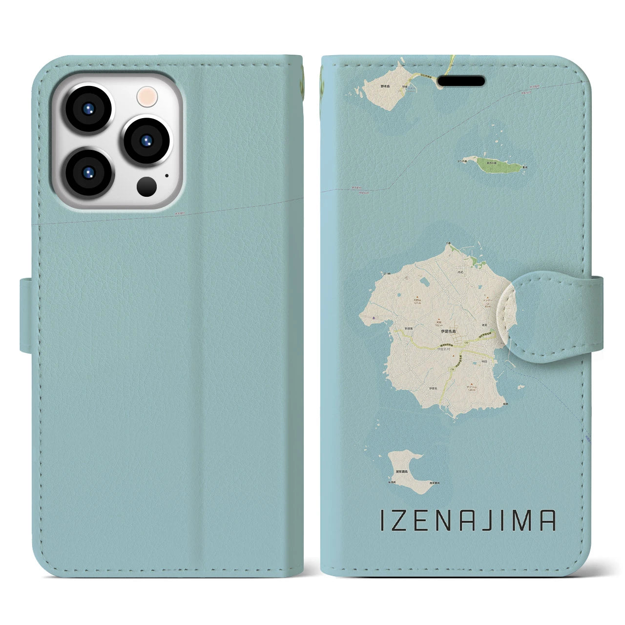 【伊是名島(沖縄県)】地図柄iPhoneケース(手帳タイプ)ナチュラル・iPhone 13 Pro 用