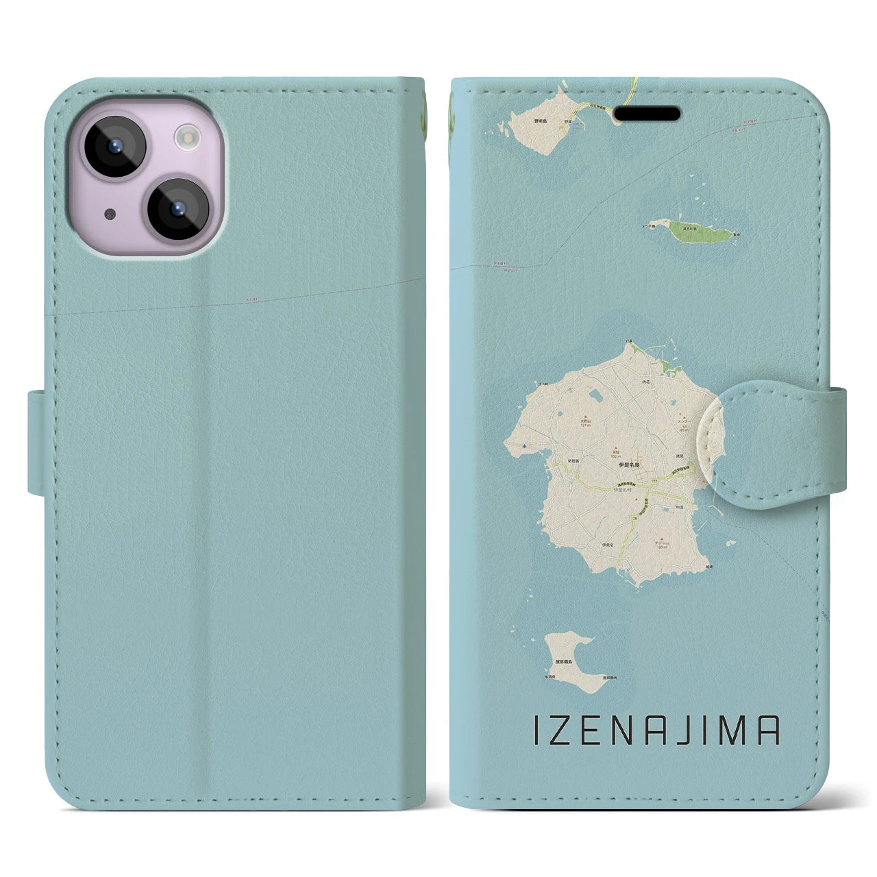 【伊是名島(沖縄県)】地図柄iPhoneケース(手帳タイプ)ナチュラル・iPhone 14 用
