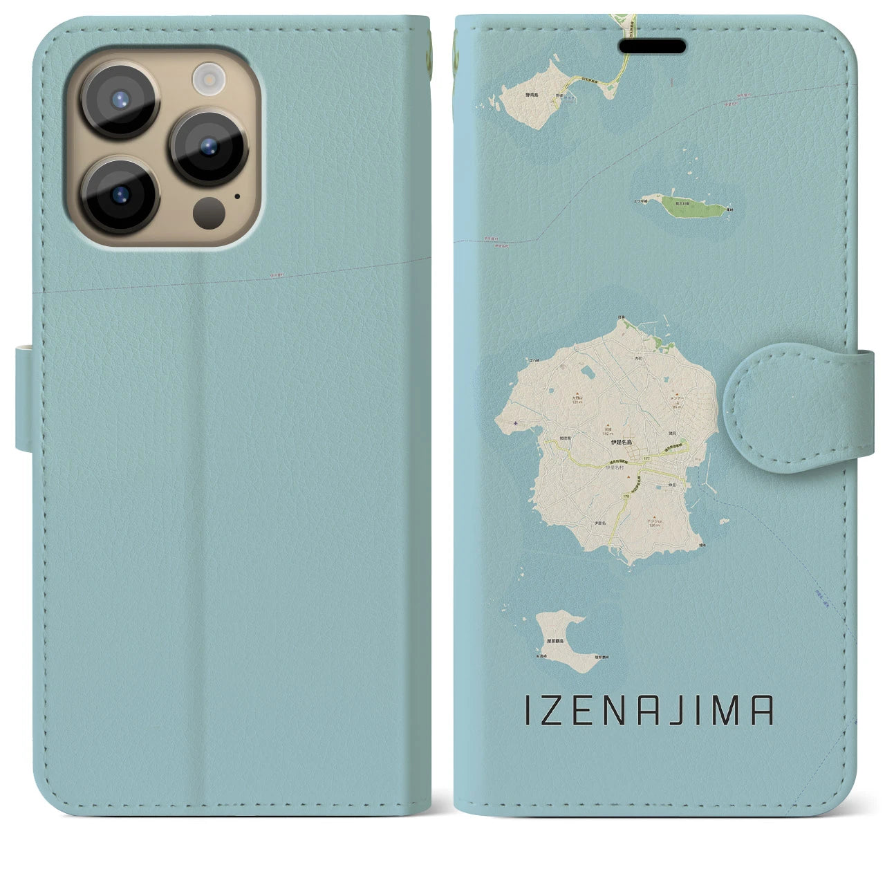 【伊是名島(沖縄県)】地図柄iPhoneケース(手帳タイプ)ナチュラル・iPhone 14 Pro Max 用