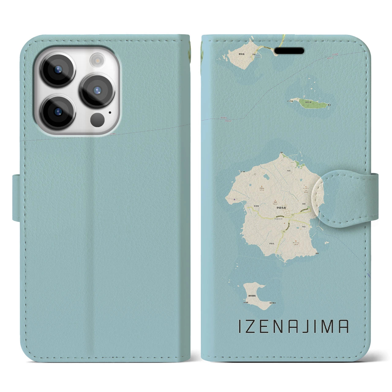 【伊是名島(沖縄県)】地図柄iPhoneケース(手帳タイプ)ナチュラル・iPhone 14 Pro 用