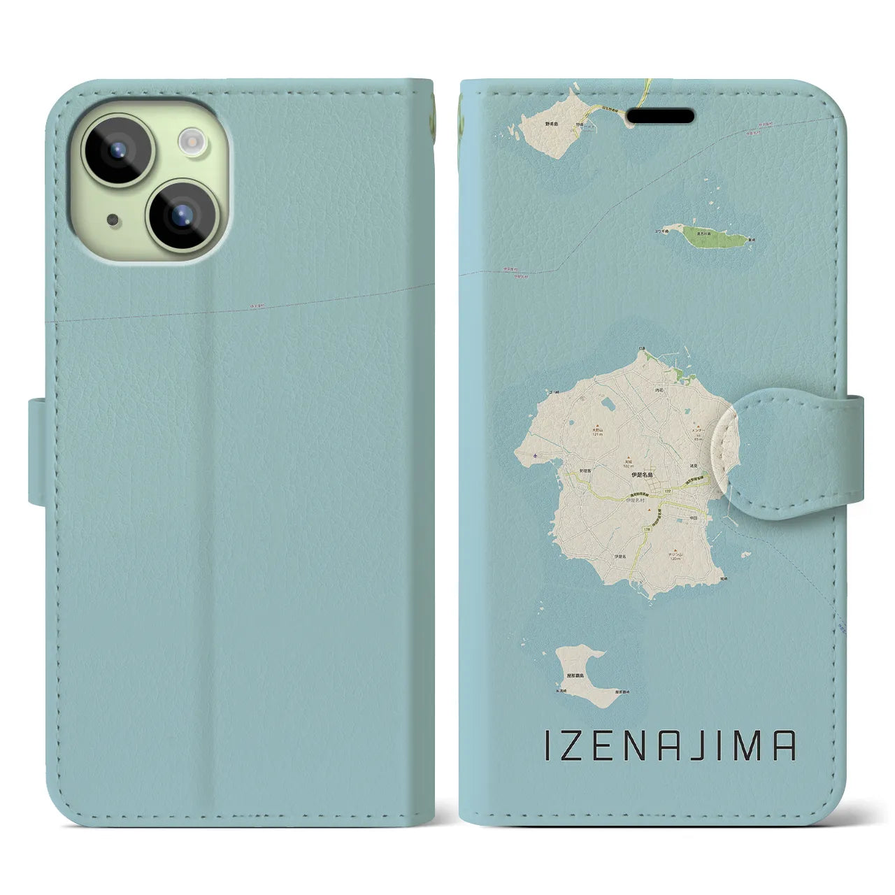 【伊是名島(沖縄県)】地図柄iPhoneケース(手帳タイプ)ナチュラル・iPhone 15 用