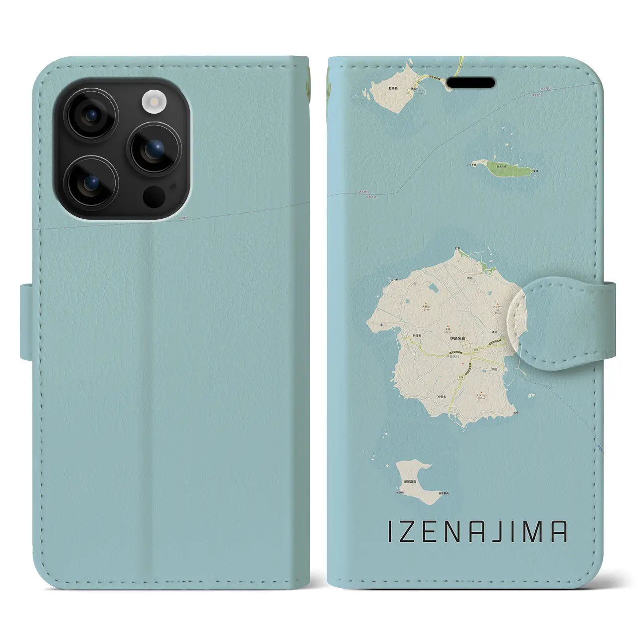 【伊是名島(沖縄県)】地図柄iPhoneケース(手帳タイプ)ナチュラル・iPhone 16 用
