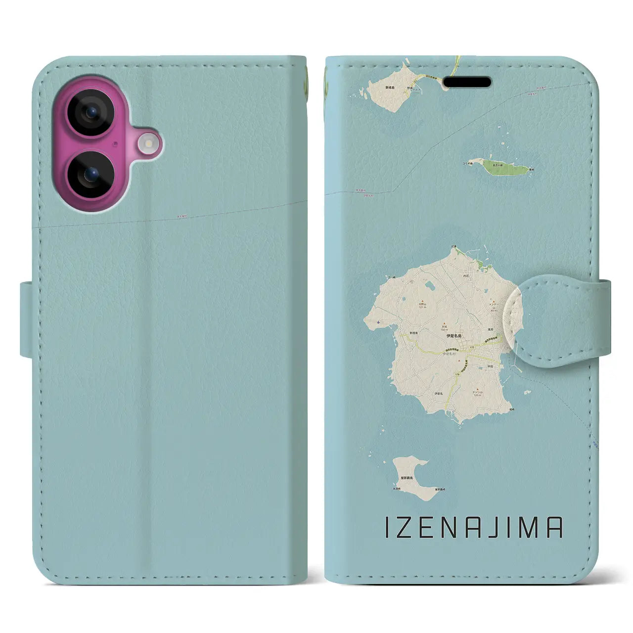 【伊是名島(沖縄県)】地図柄iPhoneケース(手帳タイプ)ナチュラル・iPhone 16 Pro 用