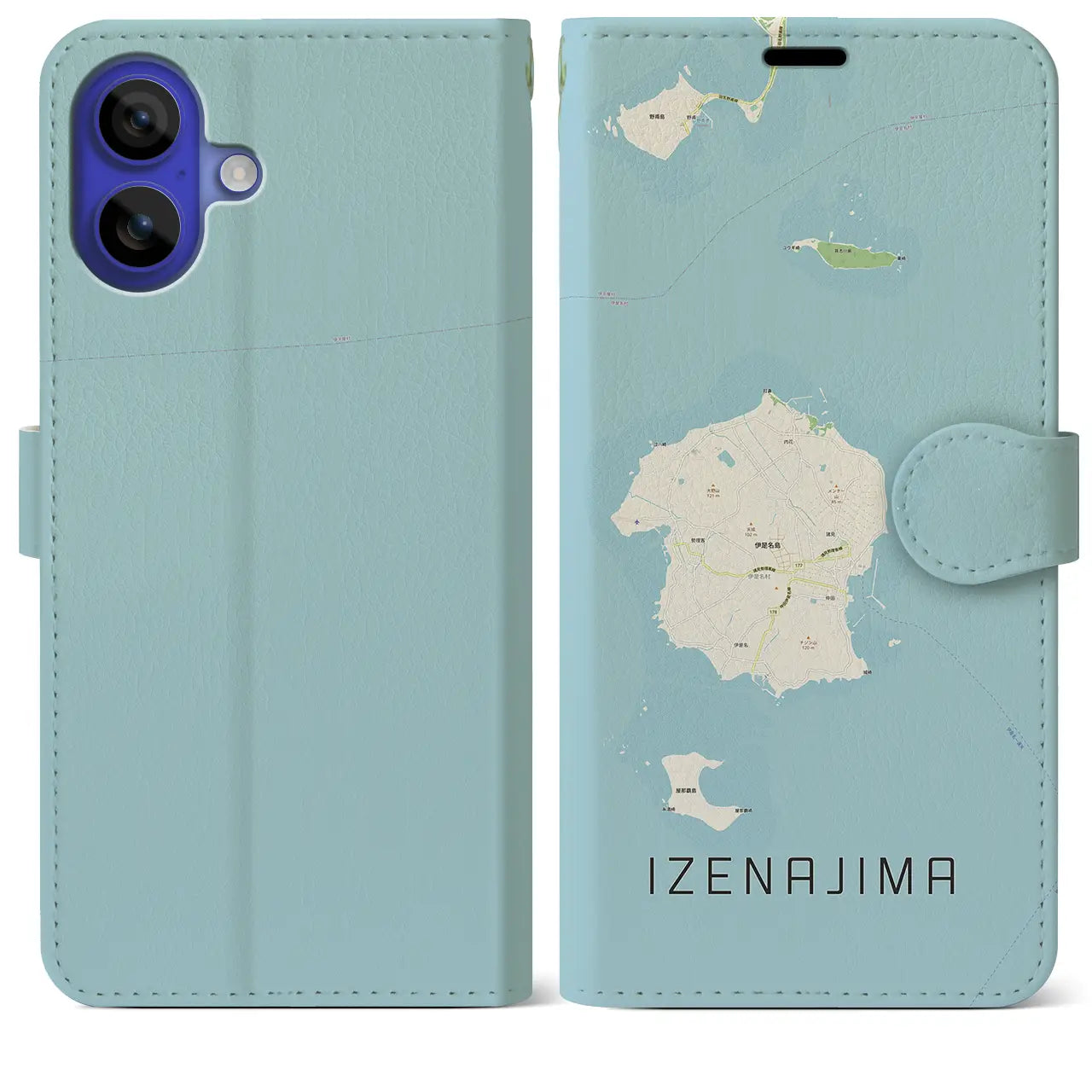 【伊是名島(沖縄県)】地図柄iPhoneケース(手帳タイプ)ナチュラル・iPhone 16 Pro Max 用
